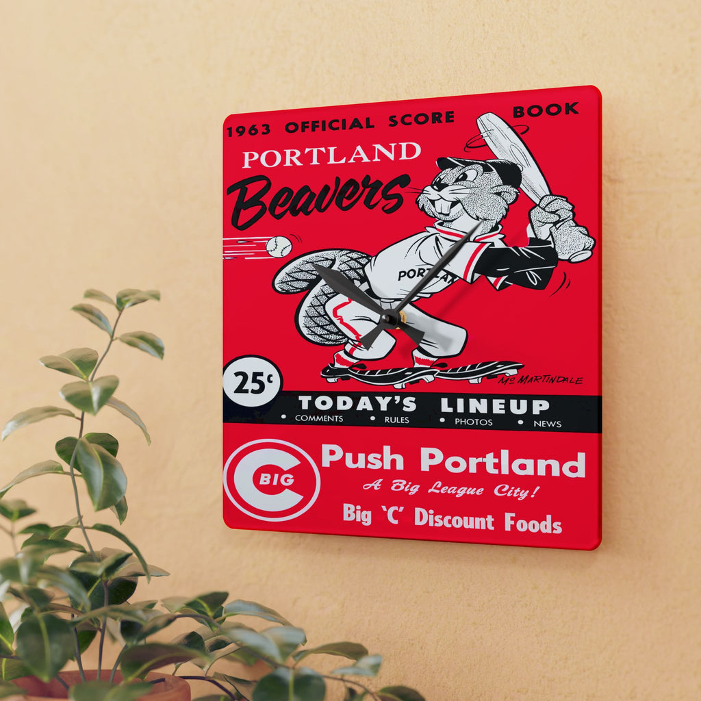 1963 Portland Beavers Baseball Scorebook Cover - Acrylic Wall Clock