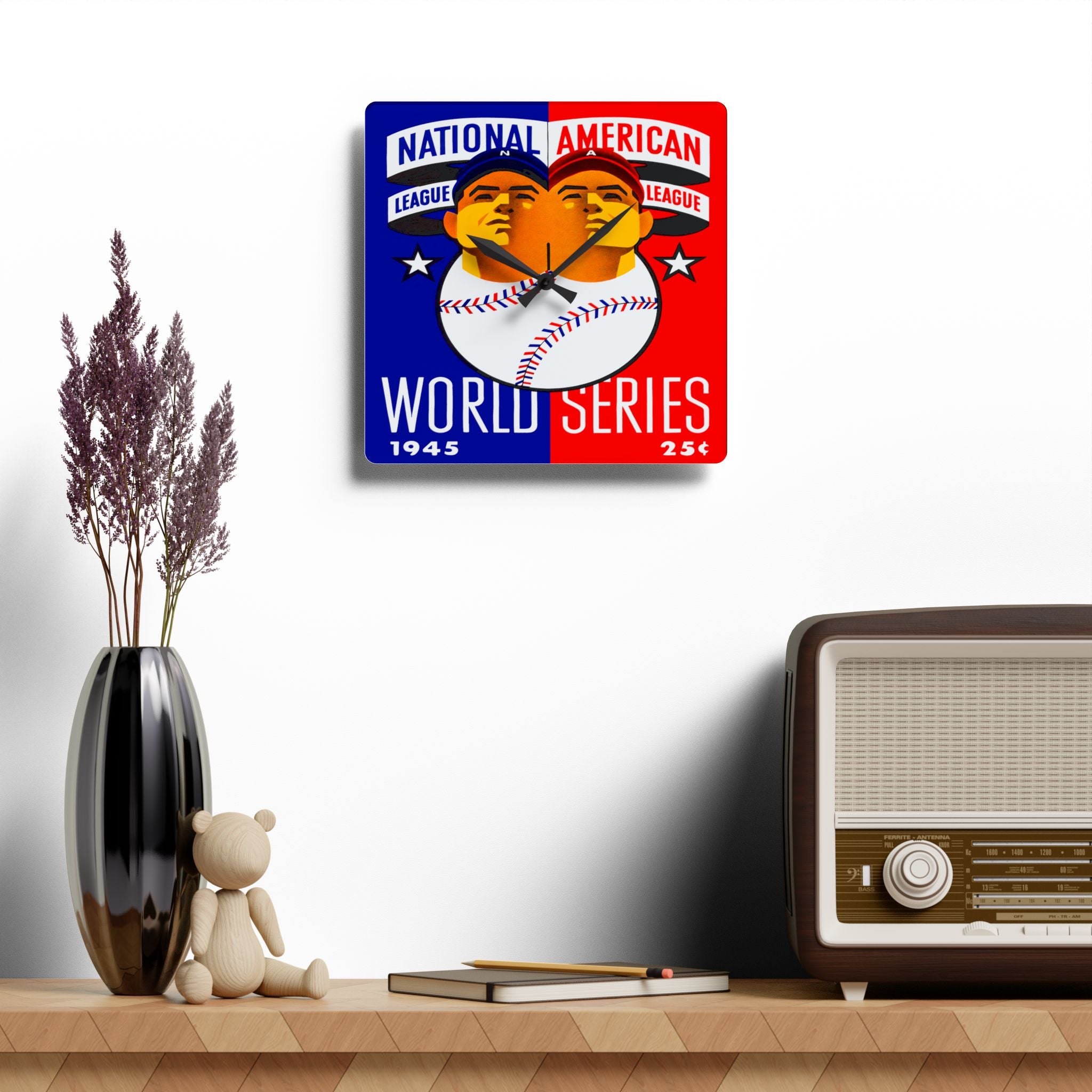 Baseball World Series Wall Clock, 1945 National League American League Clock, Unique Sports Fan Decor, Acrylic Clock, Sports Memorabilia