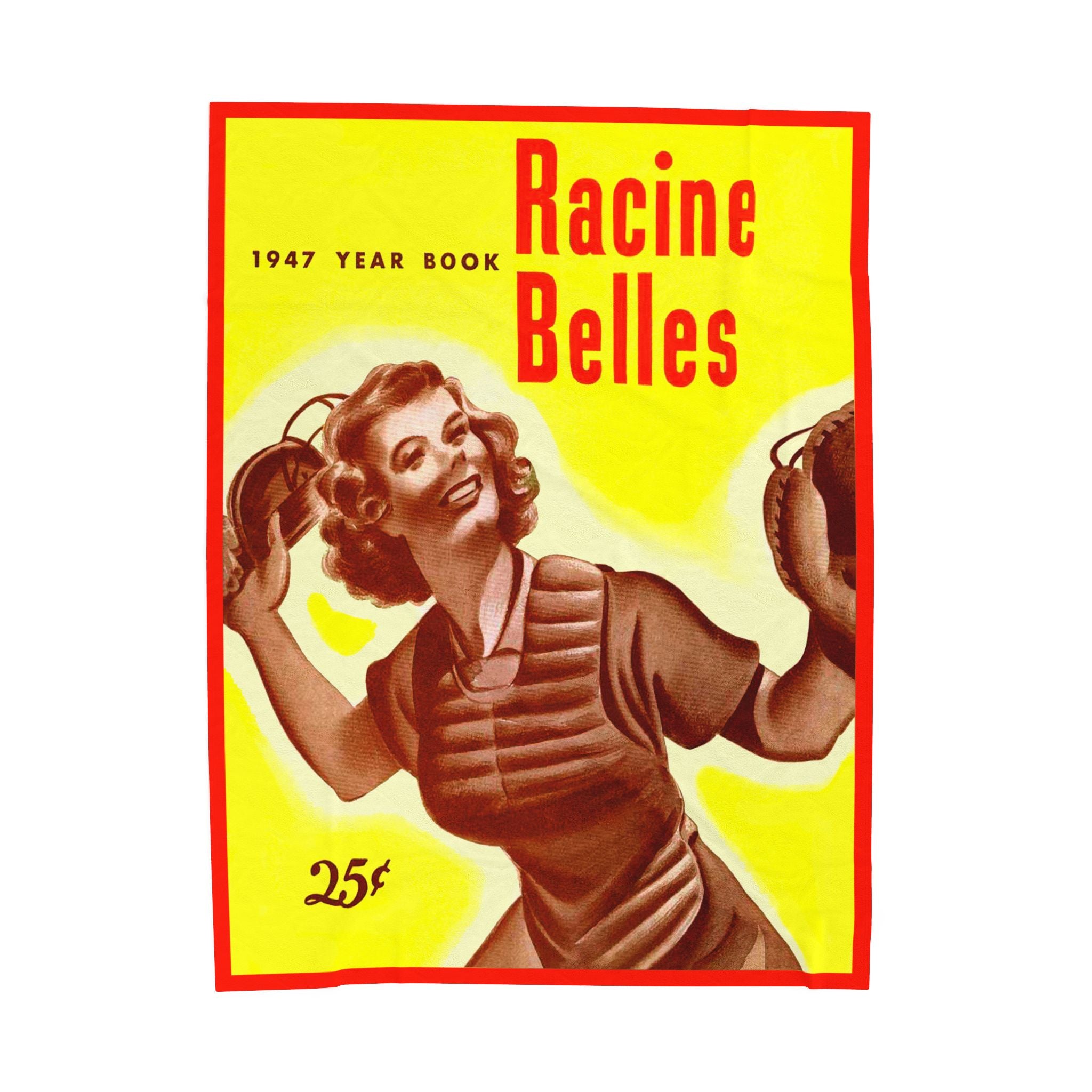 Velveteen Plush Blanket, Racine Belles Baseball Throw, Vintage Sports Fan Gift, 1947 AAGPBL Home Decor, Cozy Sofa Cover, Retro Sports