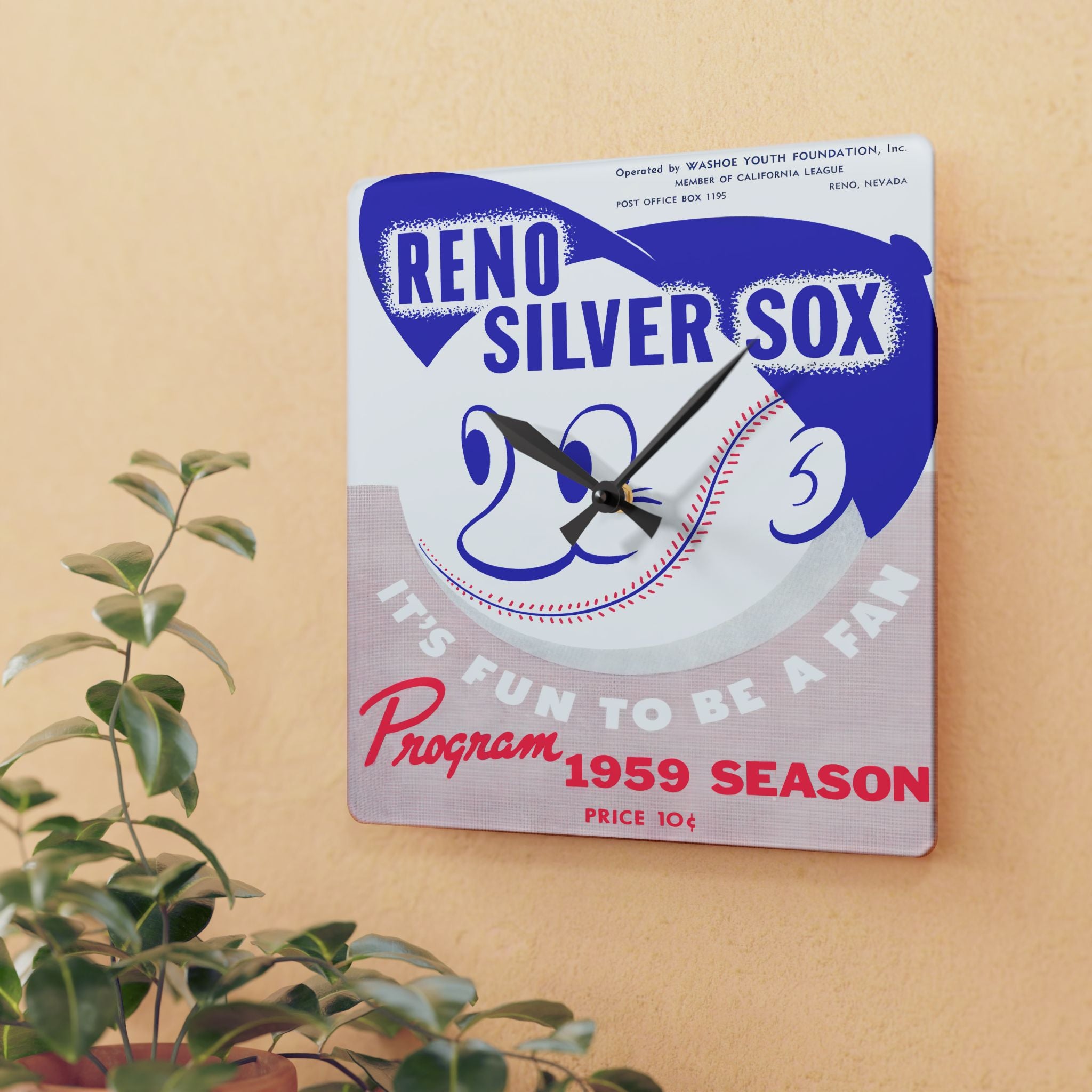 Vintage Baseball Wall Clock, Retro Sports Fan Gift, 1959 Reno Silver Sox Memorabilia, Man Cave Decor, Sports Lover Clock, Fathers Day Gift
