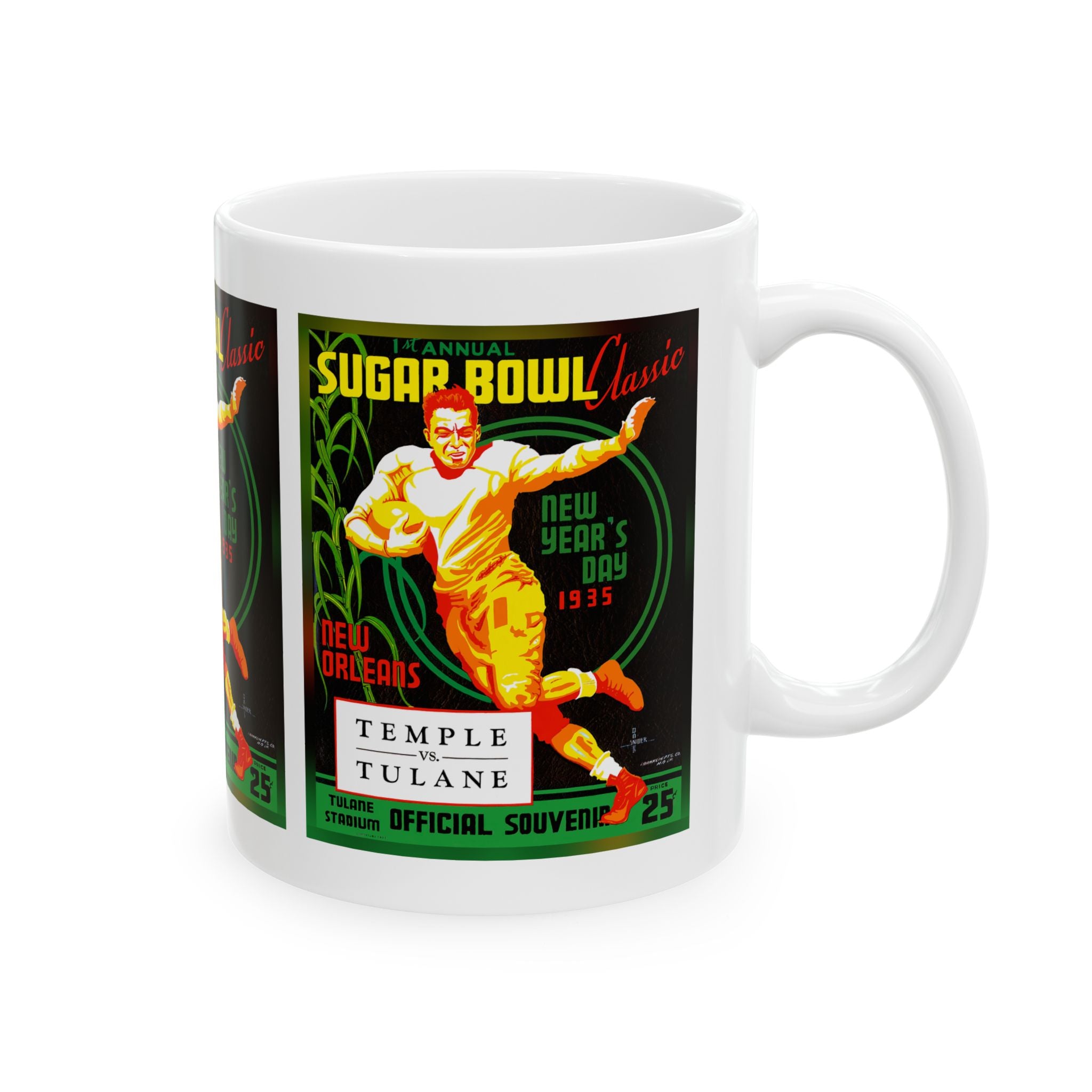 1934 Vintage Sugar Bowl - Temple Owls - Tulane Green Waves Football Program Cover  - Ceramic Mug, 11oz