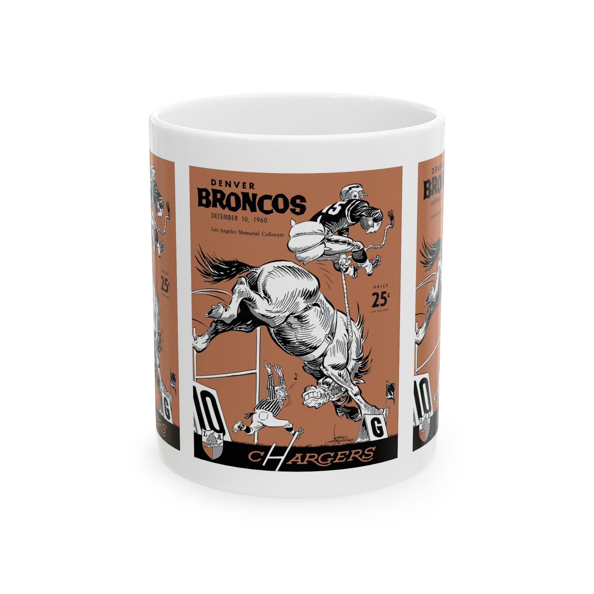 1960 Vintage Denver Broncos - Los Angeles Chargers Football Program Cover - Ceramic Mug, 11oz