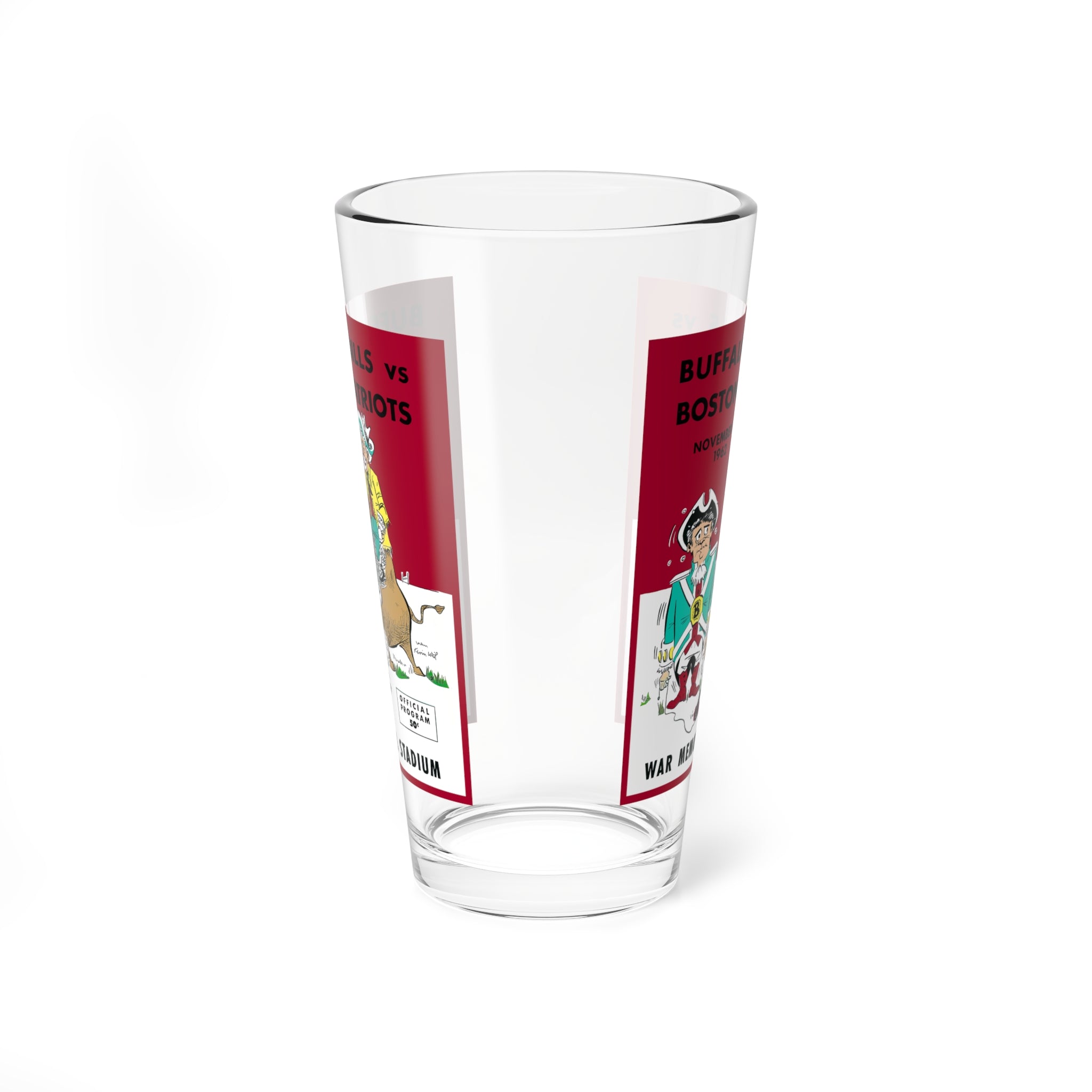 Vintage Football Mixing Glass, 1962 Buffalo Bills-Boston Patriots, Sports Barware, Drinking Glass, Retro Football Fan Gift
