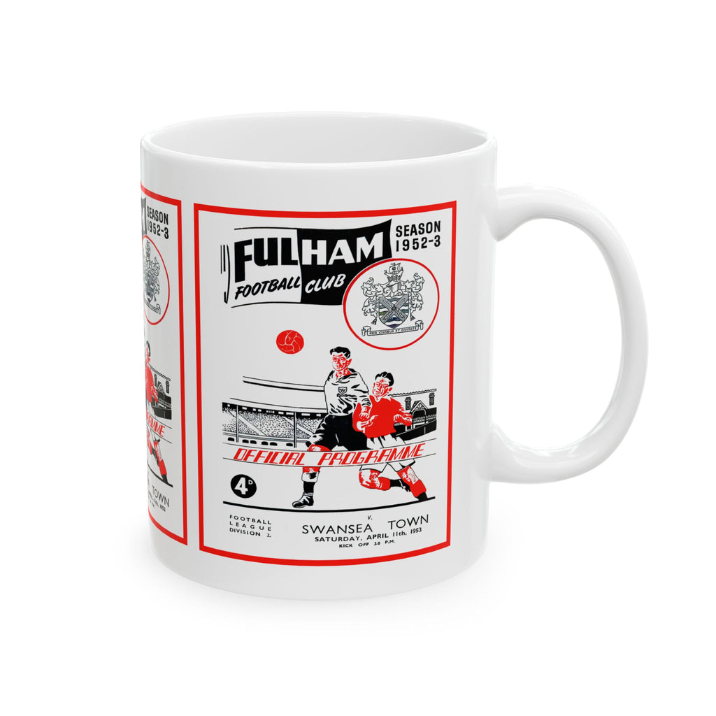 1953 Vintage Fulham Football Club - Swansea Town English Football Program Cover - Ceramic Mug, 11oz