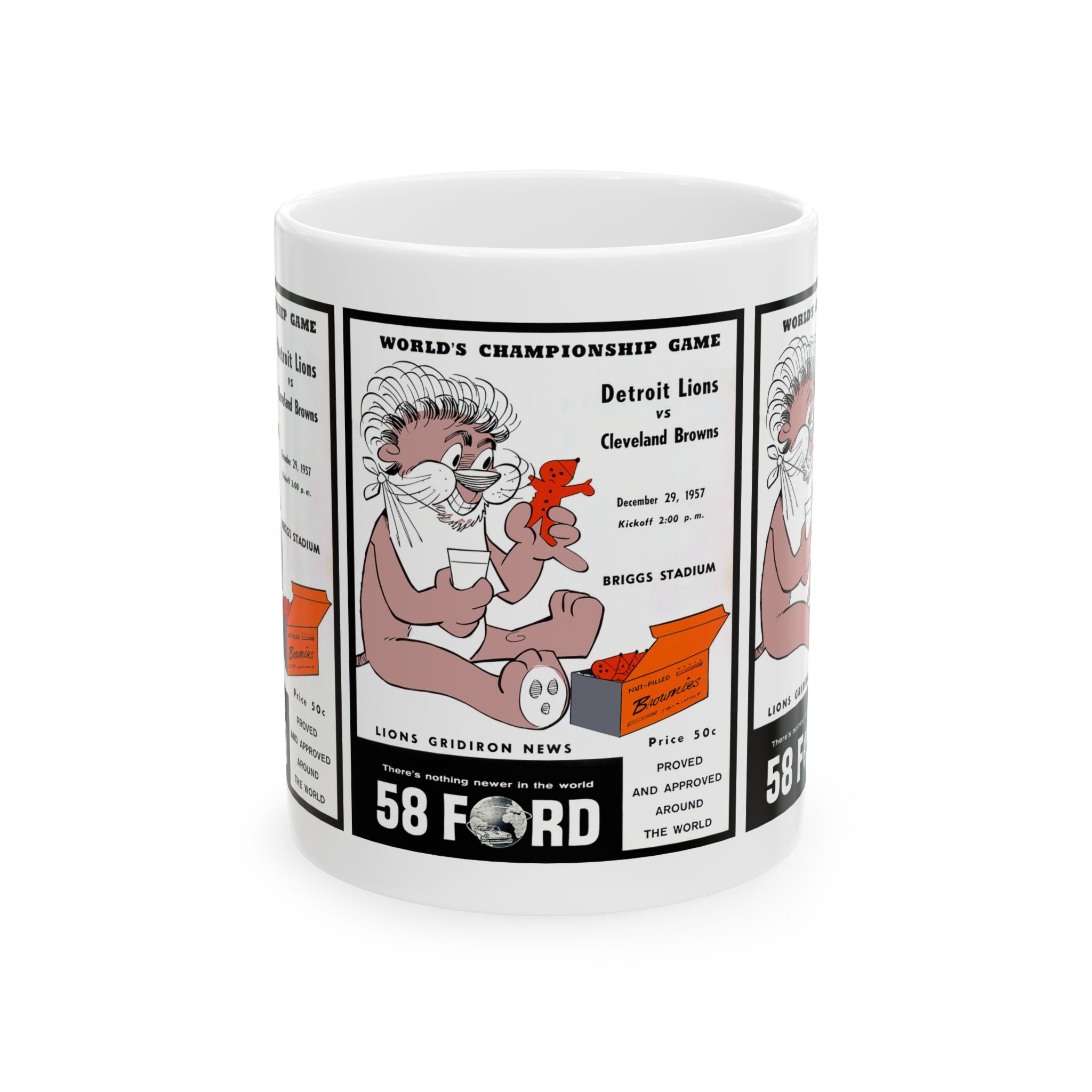 Vintage Cleveland Browns Detroit Lions Football Program Cover Ceramic Mug, 11oz - Unique Gift for Football Fans, Football Memorabilia,