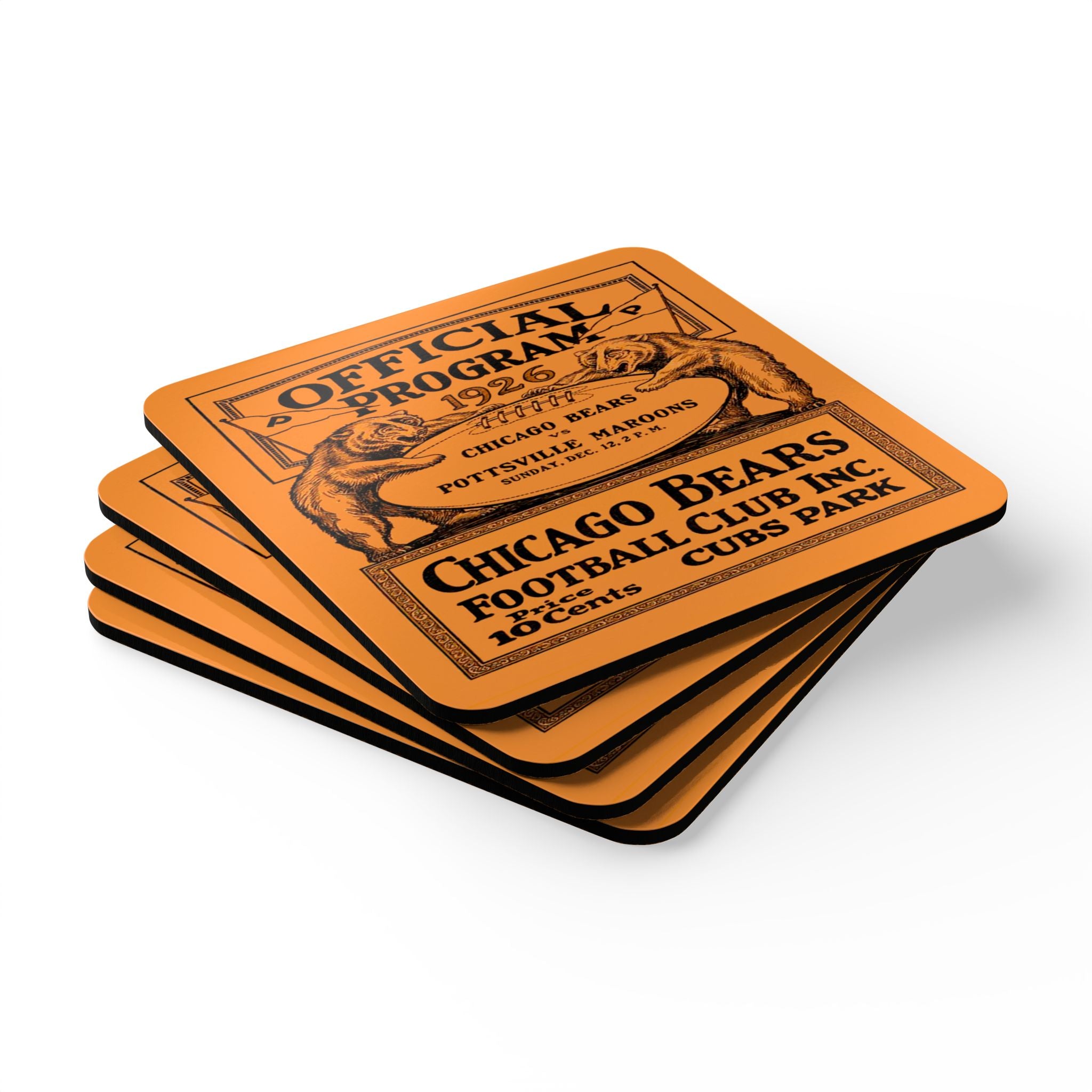 1926 Vintage Chicago Bears-Pottsville Maroons Football Program Cover - Corkwood Coaster Set