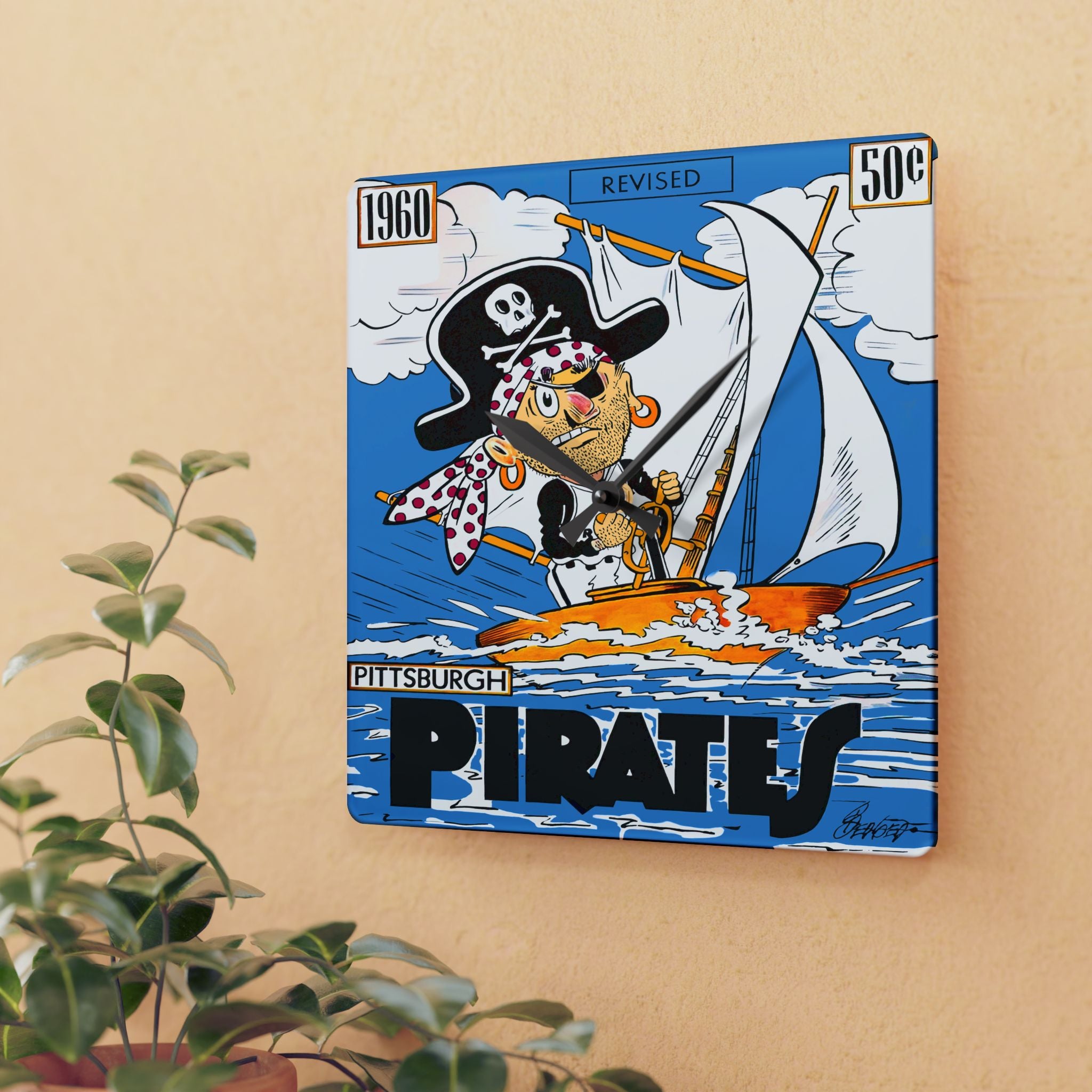 Acrylic Wall Clock - 1960 Pirates Baseball Pittsburgh, Baseball Fan Gift, Sports Decor, Vintage Sports Wall Art, Man Cave Clock