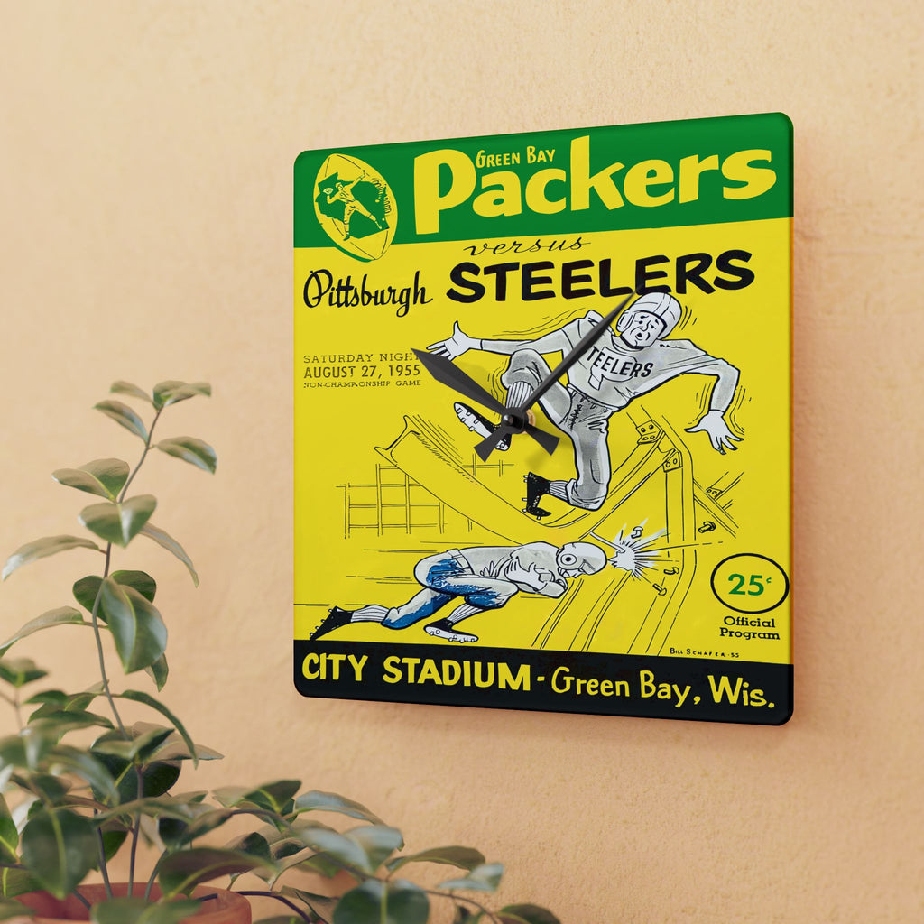 1955 Vintage Green Bay Packers - Pittsburgh Steelers Football Program Cover - Acrylic Wall Clock