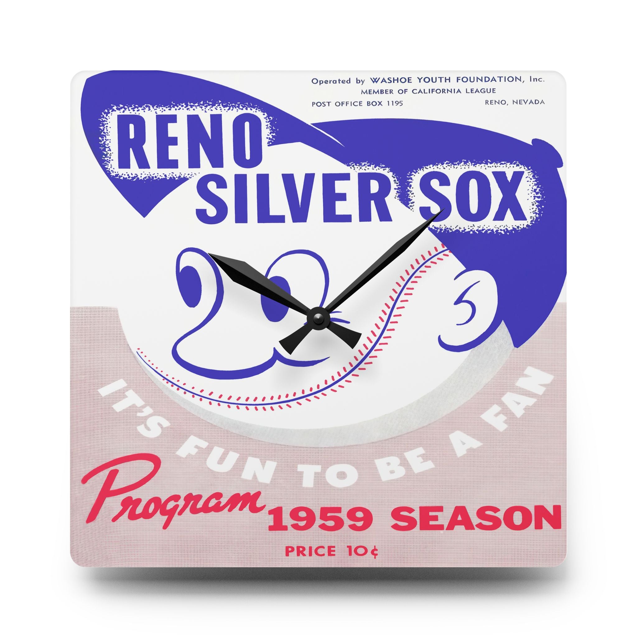 Vintage Baseball Wall Clock, Retro Sports Fan Gift, 1959 Reno Silver Sox Memorabilia, Man Cave Decor, Sports Lover Clock, Fathers Day Gift