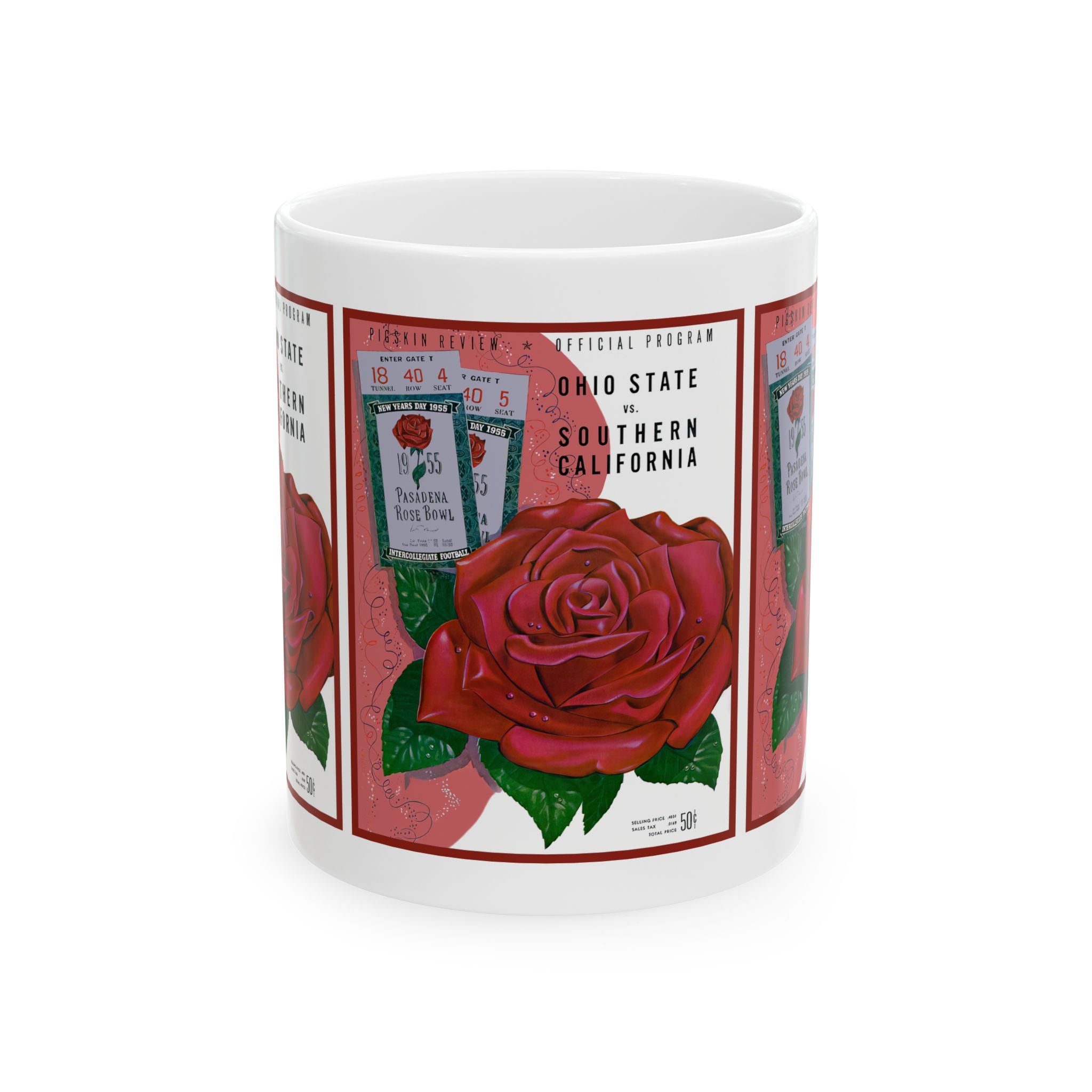 Vintage 1955 Rose Bowl Football Program USC - Ohio State Ceramic Mug, Sports Fan Gift, Coffee Cup, Tea Mug, Unique College Football