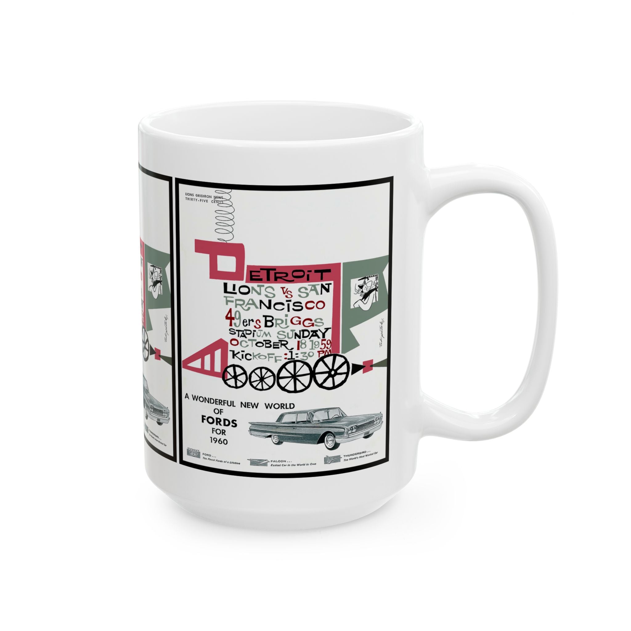 Football Ceramic Mug, 1959 Detroit Lions vs San Francisco 49ers, Sports Fan Gift, Football Coffee Cup, Team Rivalry, Game Day Drinkware