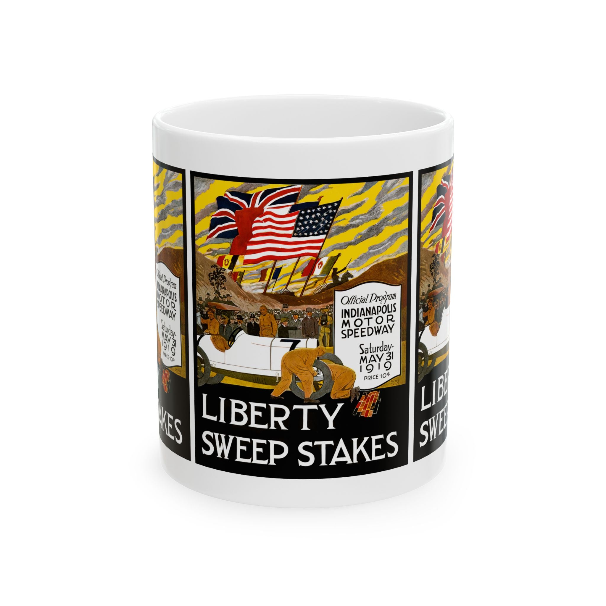 Indy 500 Racing Ceramic Mug, Vintage Race Car Coffee Cup, Auto Racing Gift, Speedway Memorabilia, Checkered Flag Decor, Father's Day Present