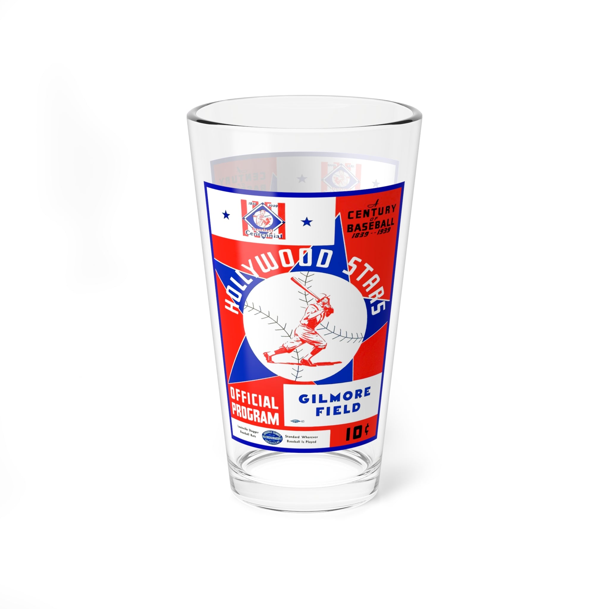 Mixing Glass, Vintage 1939 Baseball Hollywood Stars - Gilmore Field, Gift for Baseball Fans, Retro Baseball Collectible, 16oz Glass,
