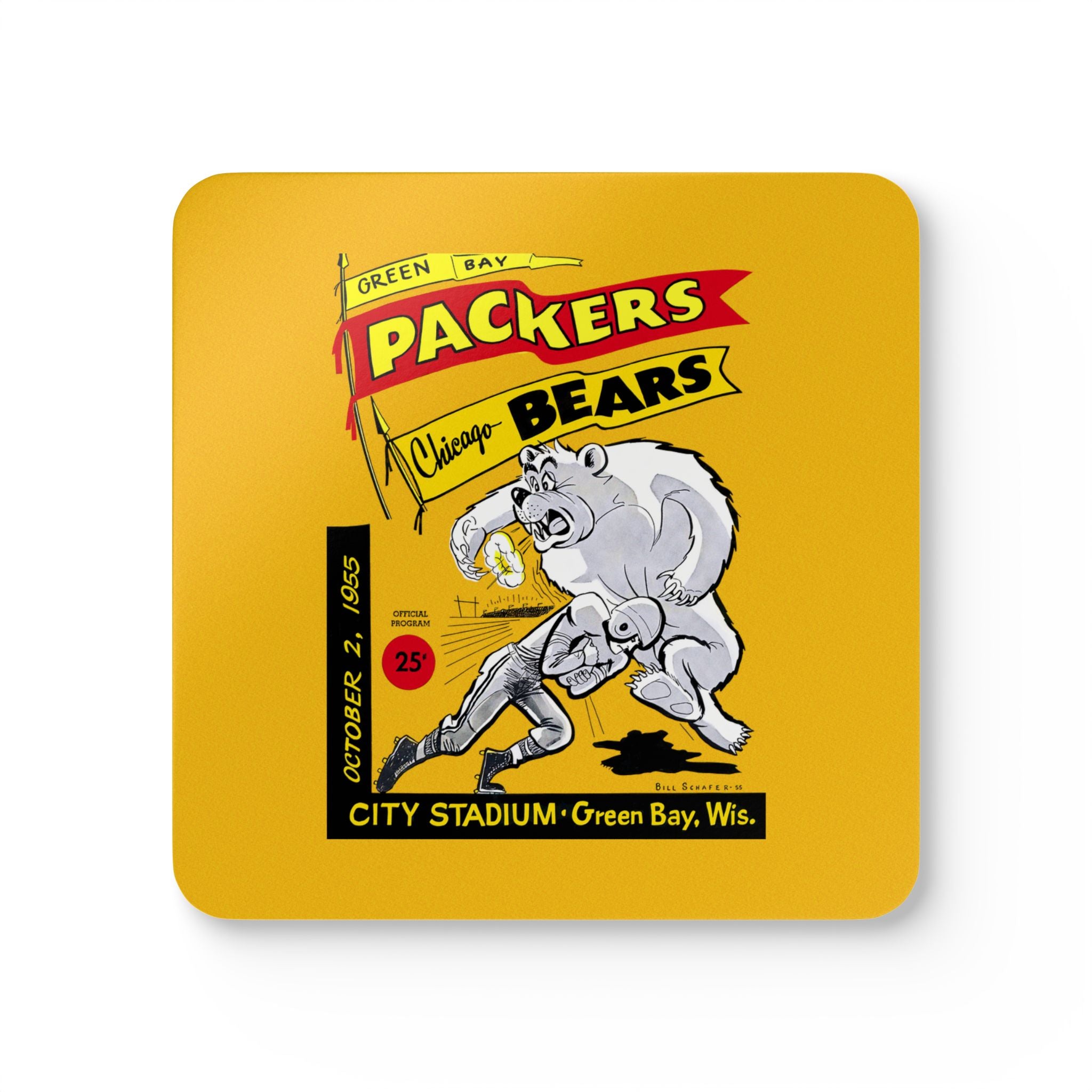 1955 Vintage Bears - Packers Football  -  Corkwood Coaster Set