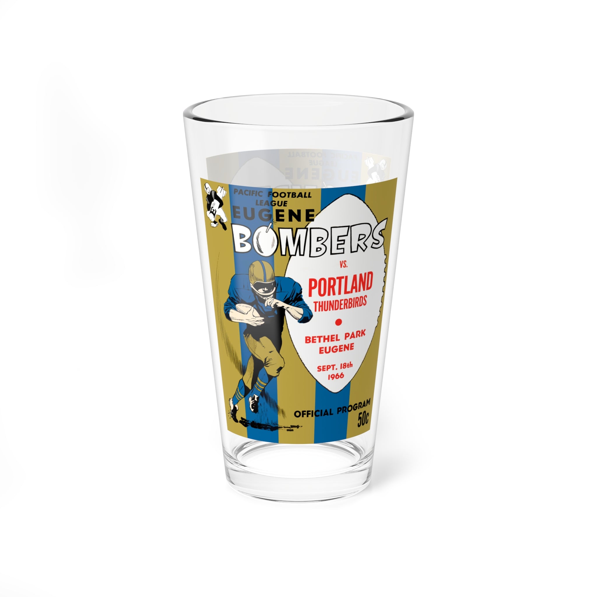 Mixing Glass, 16oz - 1966 Football Eugene Bombers-Portland Thunderbirds, Vintage Sports Barware, Gift for Sports Fans, Retro Football Decor,