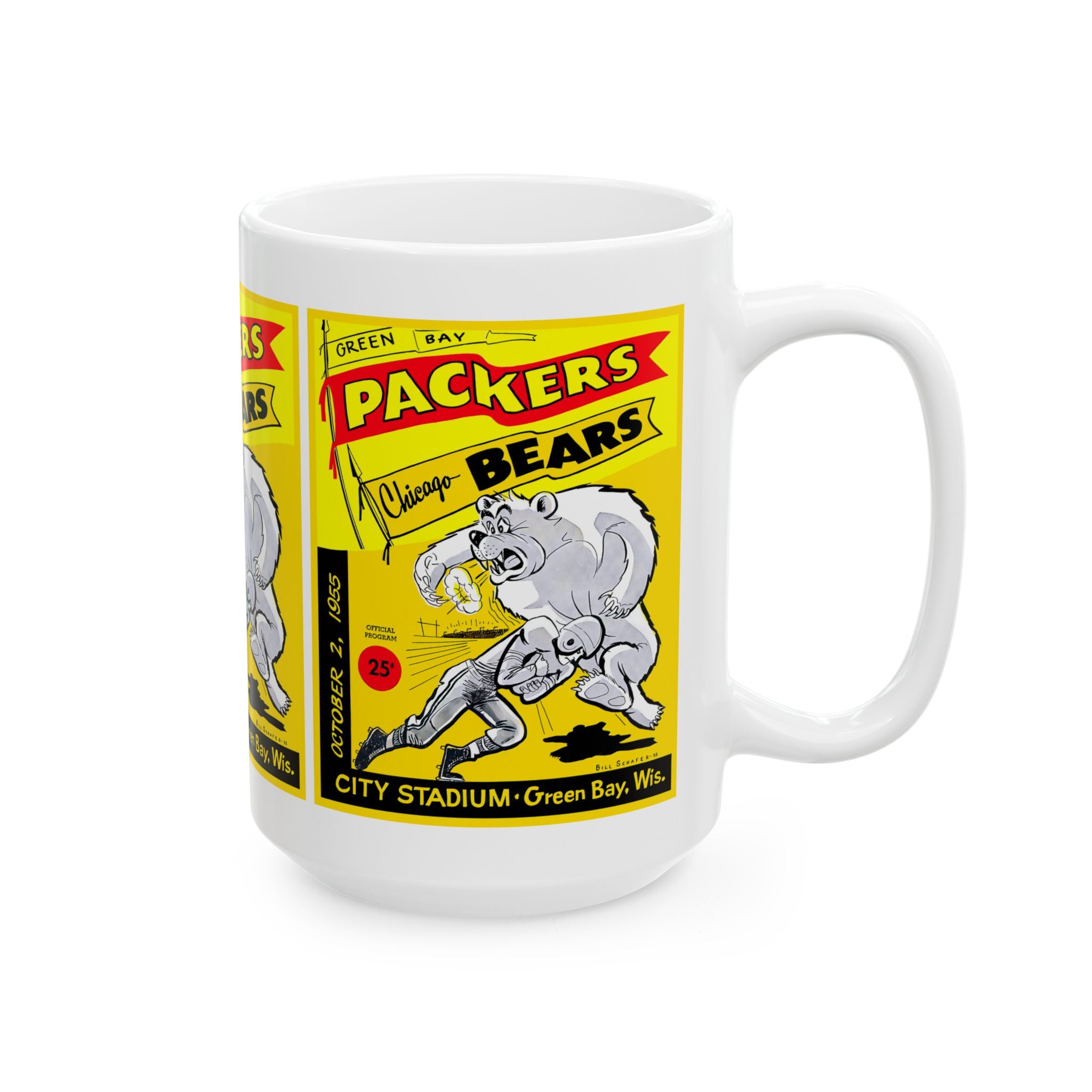 Sports Fan Ceramic Mug, 1955 Chicago Bears Green Bay Packers Football Team Gift, 11oz 15oz Cup, Football Decor, Coffee Tea Cup
