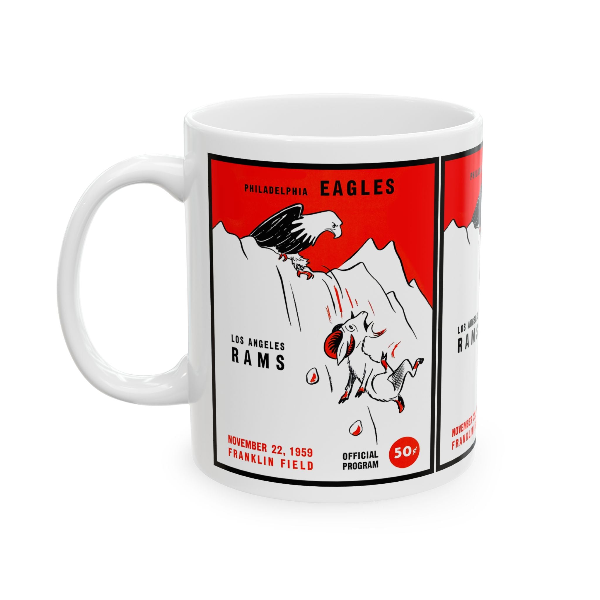 Football Ceramic Mug, 1959 Philadelphia Eagles-Los Angeles Rams Fan Gift, Sports Coffee Cup, Game Day Drinkware, Football Team Memorabilia,