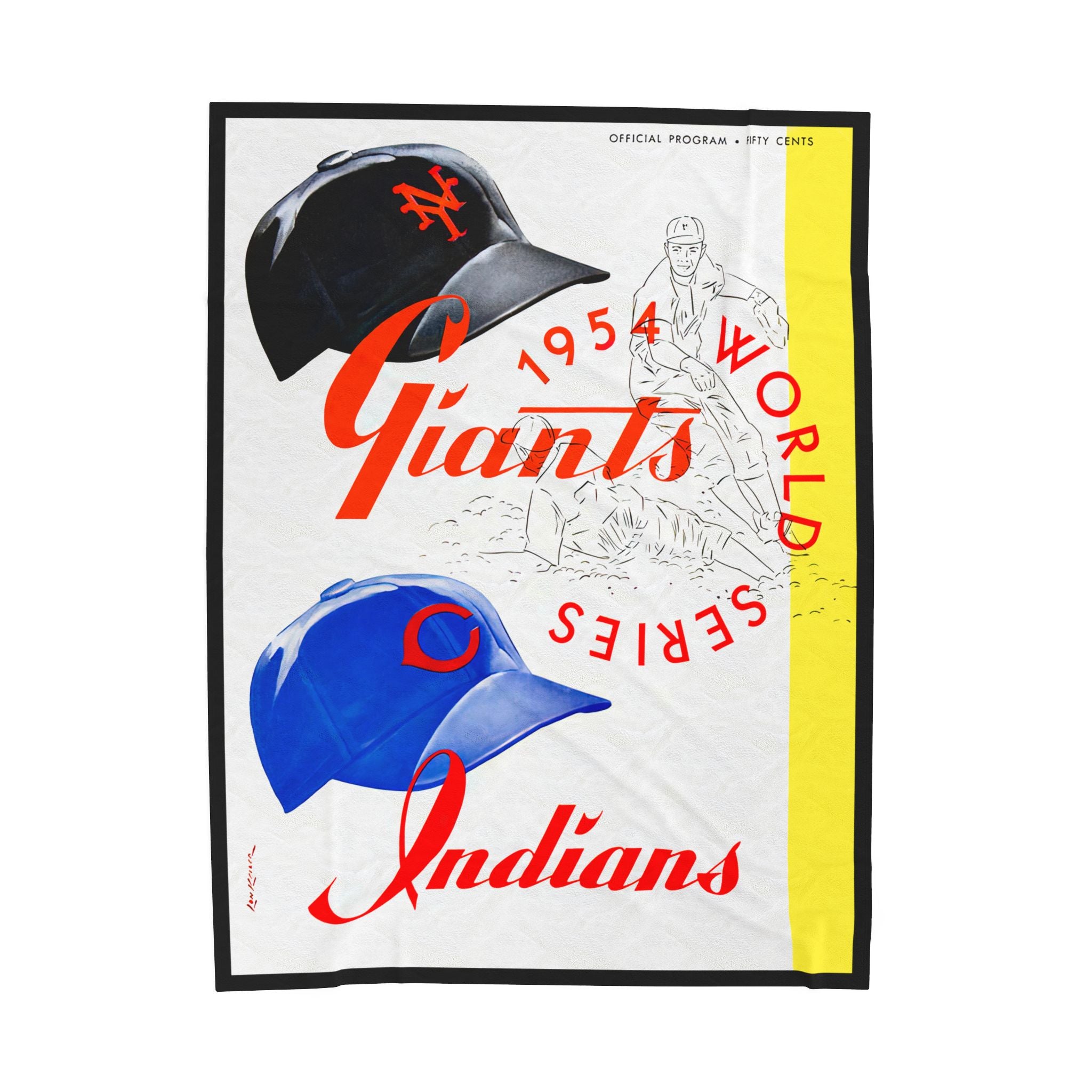 Velveteen Plush Blanket, 1954 Baseball World Series New York Giants-Cleveland, Vintage Sports Throw, Cozy Stadium Blanket, Baseball Fan