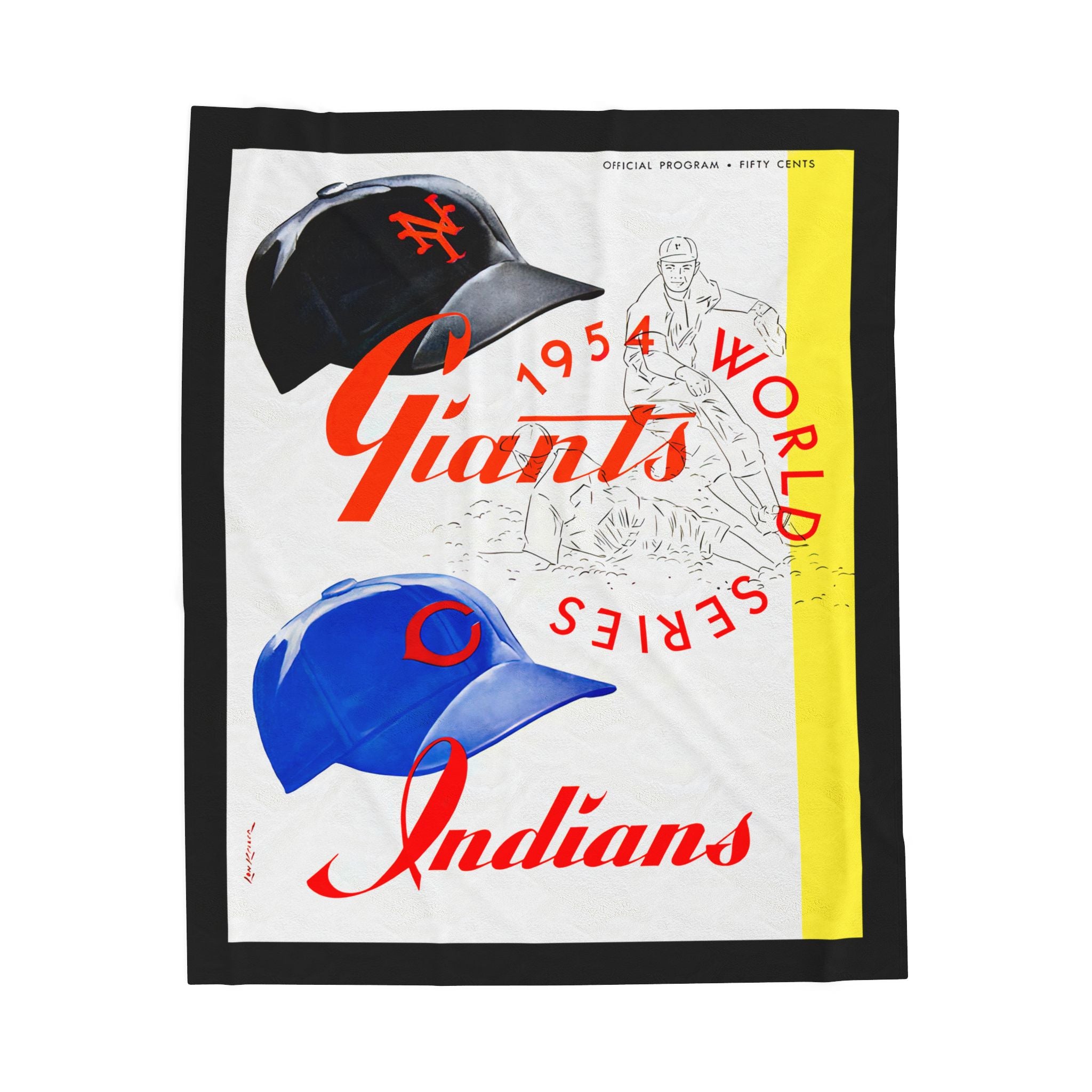 Velveteen Plush Blanket, 1954 Baseball World Series New York Giants-Cleveland, Vintage Sports Throw, Cozy Stadium Blanket, Baseball Fan