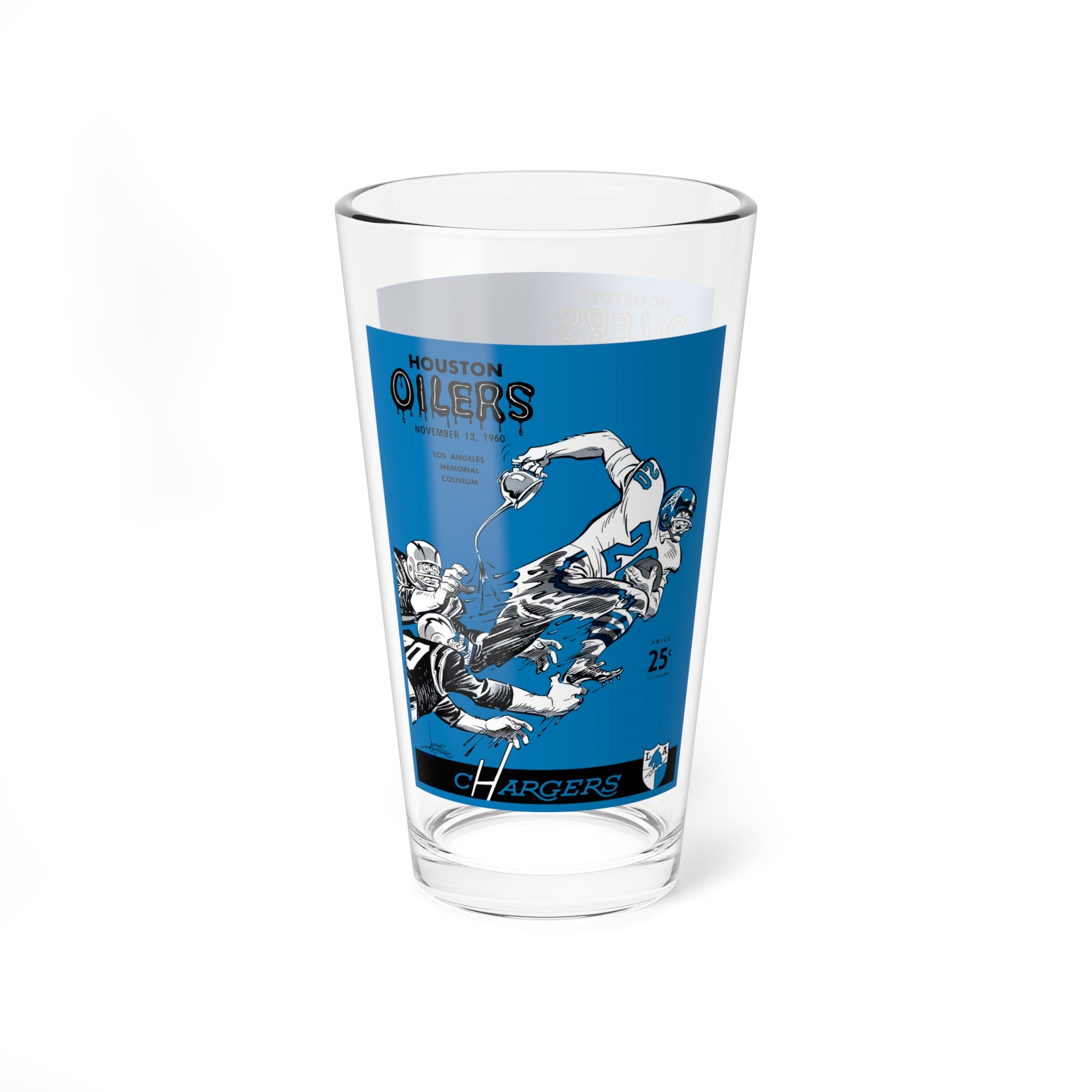 Mixing Glass, 16oz - 1960 Football Los Angeles Chargers Houston Oilers, Vintage Sports Barware, Game Day Drinkware, Retro Football Gift