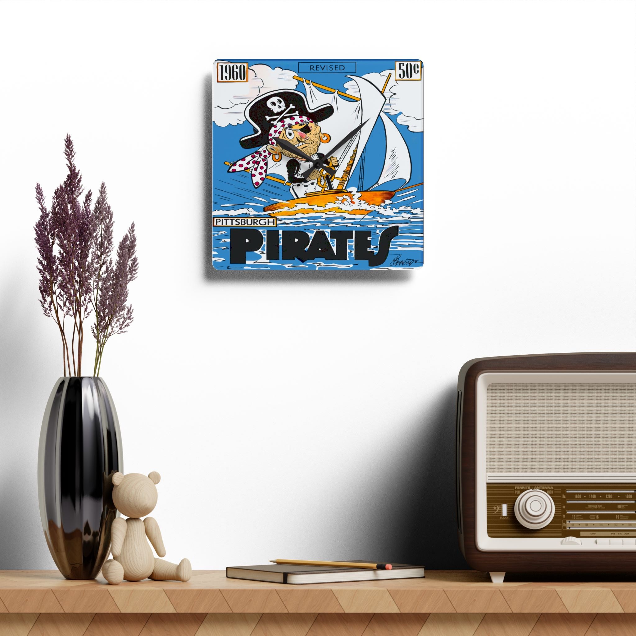 Acrylic Wall Clock - 1960 Pirates Baseball Pittsburgh, Baseball Fan Gift, Sports Decor, Vintage Sports Wall Art, Man Cave Clock
