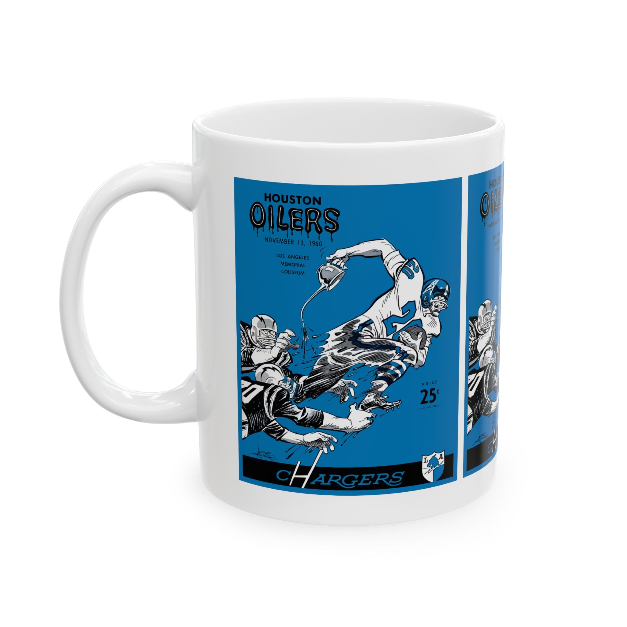 Vintage Football Ceramic Mug, 1960 Los Angeles Chargers Houston Oilers Coffee Cup, Sports Fan Gift, Football Memorabilia, Retro Game Day