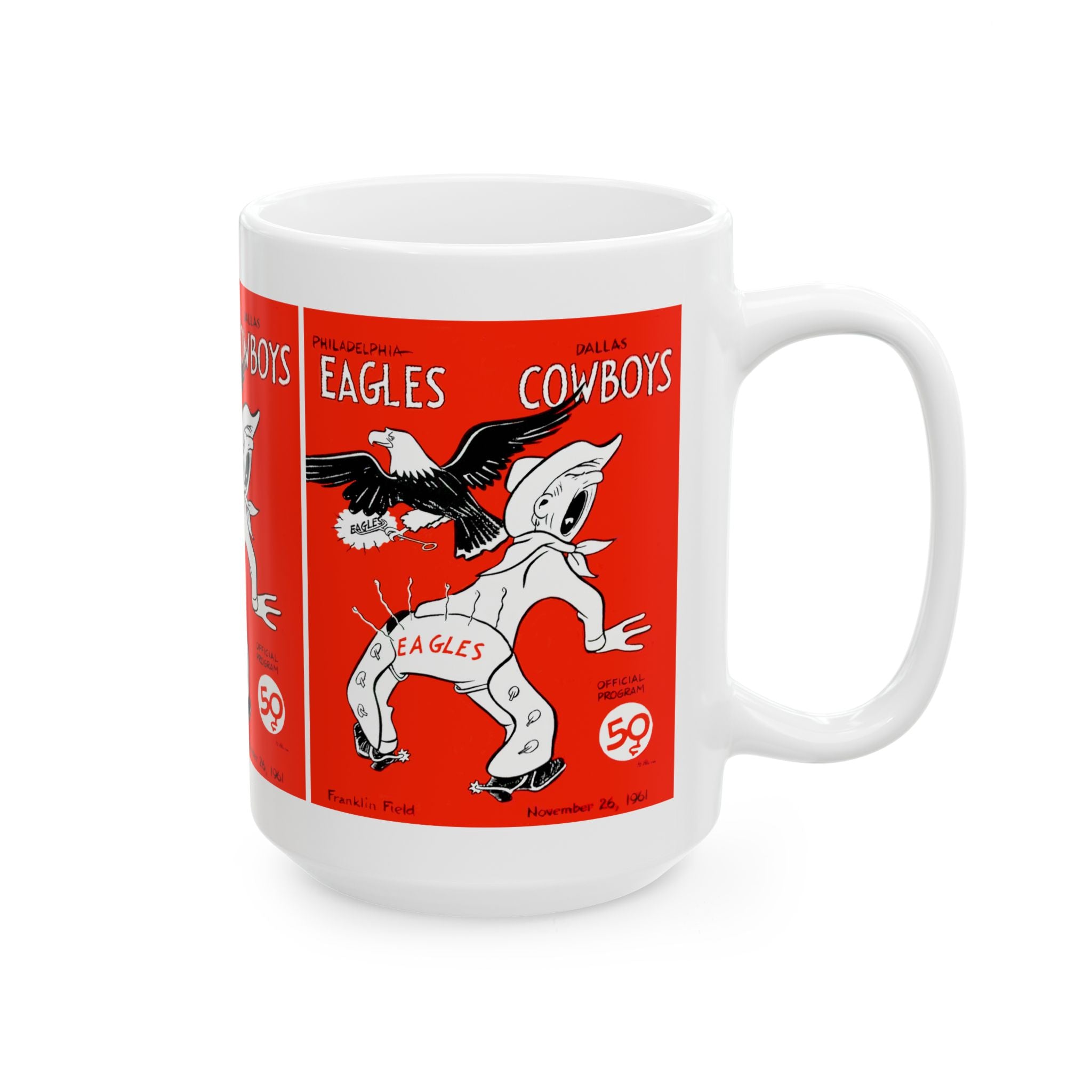 1961 Vintage Dallas Cowboys - Philadelphia Eagles Football Program Cover - Ceramic Mug, 11oz