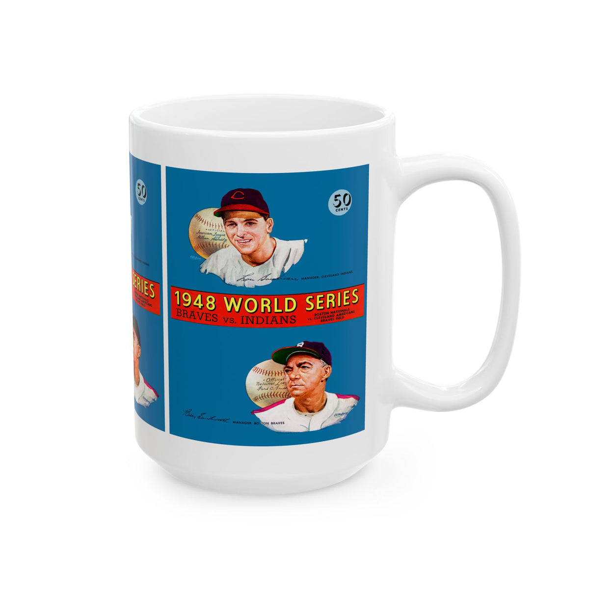 Baseball World Series Ceramic Mug, 1948 Boston-Cleveland, Sports Fan Gift, Coffee Cup, Tea Mug, Baseball Lover Gift, Unique Mug, Vintage