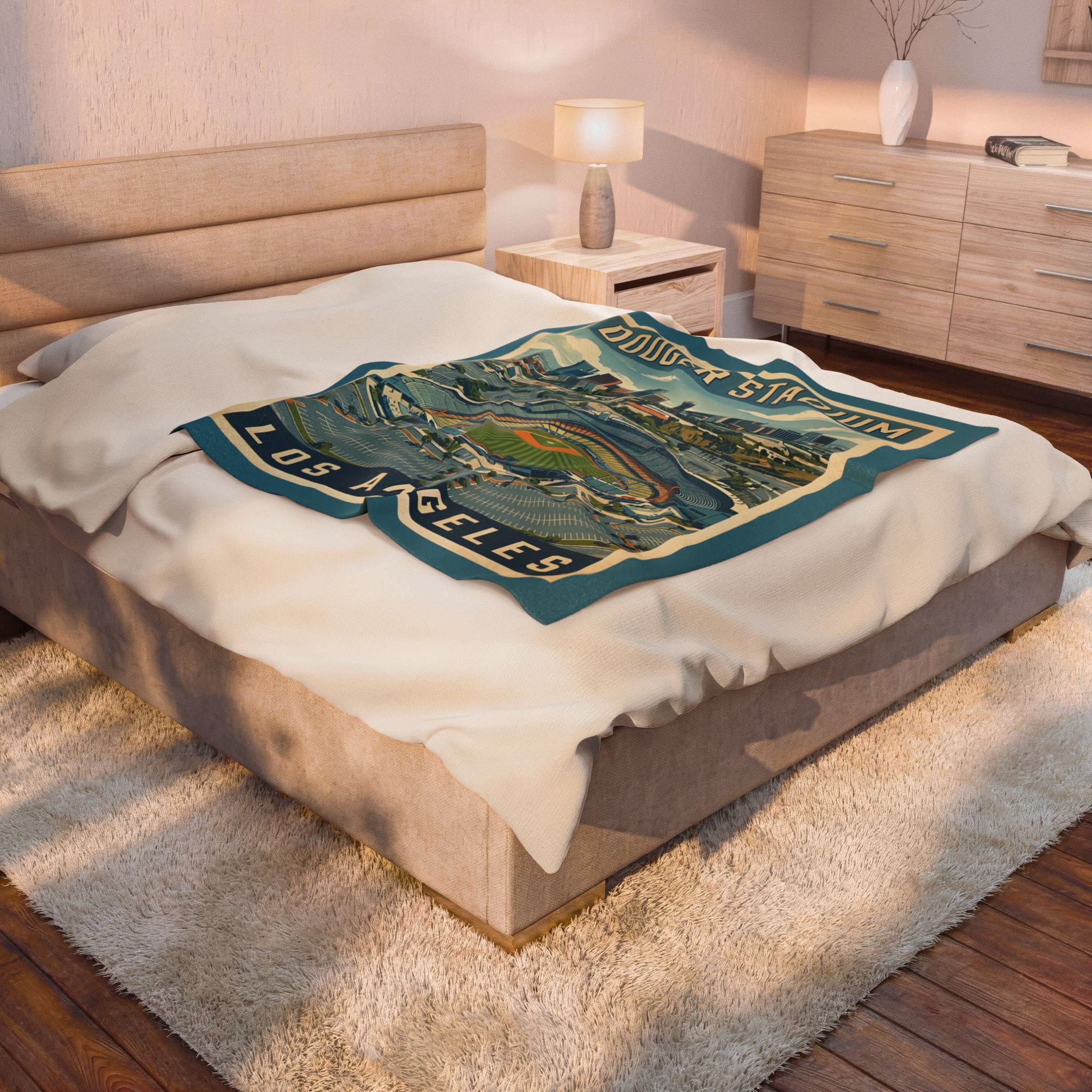 WPA Style Los Angeles Baseball Dodger Stadium Blanket | Velveteen Plush