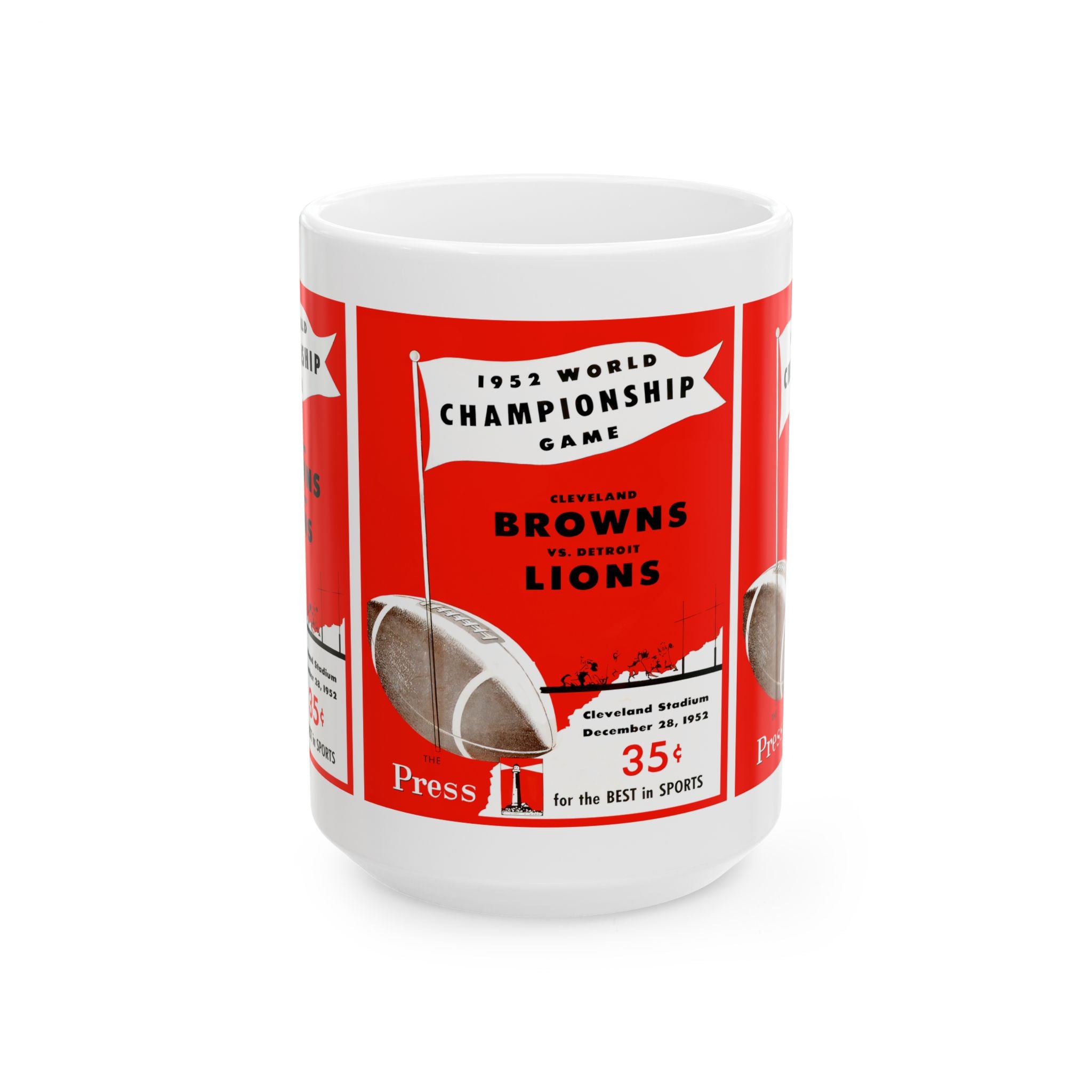 Vintage Football Ceramic Mug, Retro Sports Drinkware, Gift for Cleveland Browns and Detroit Lions Fans, Football Memorabilia Decor