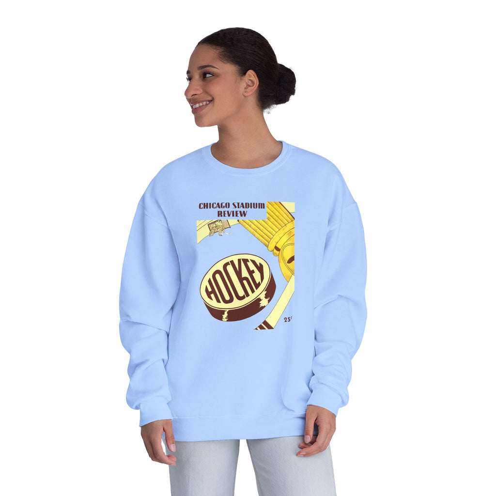 1947-1948 Vintage Chicago Black Hawks Hockey Program Cover  -  NuBlend® Crewneck Sweatshirt
