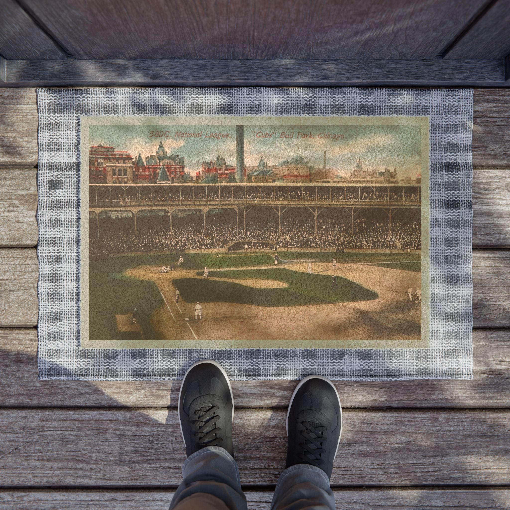 1912 Baseball Cubs Ballpark Postcard Doormat | Vintage Baseball Stadium