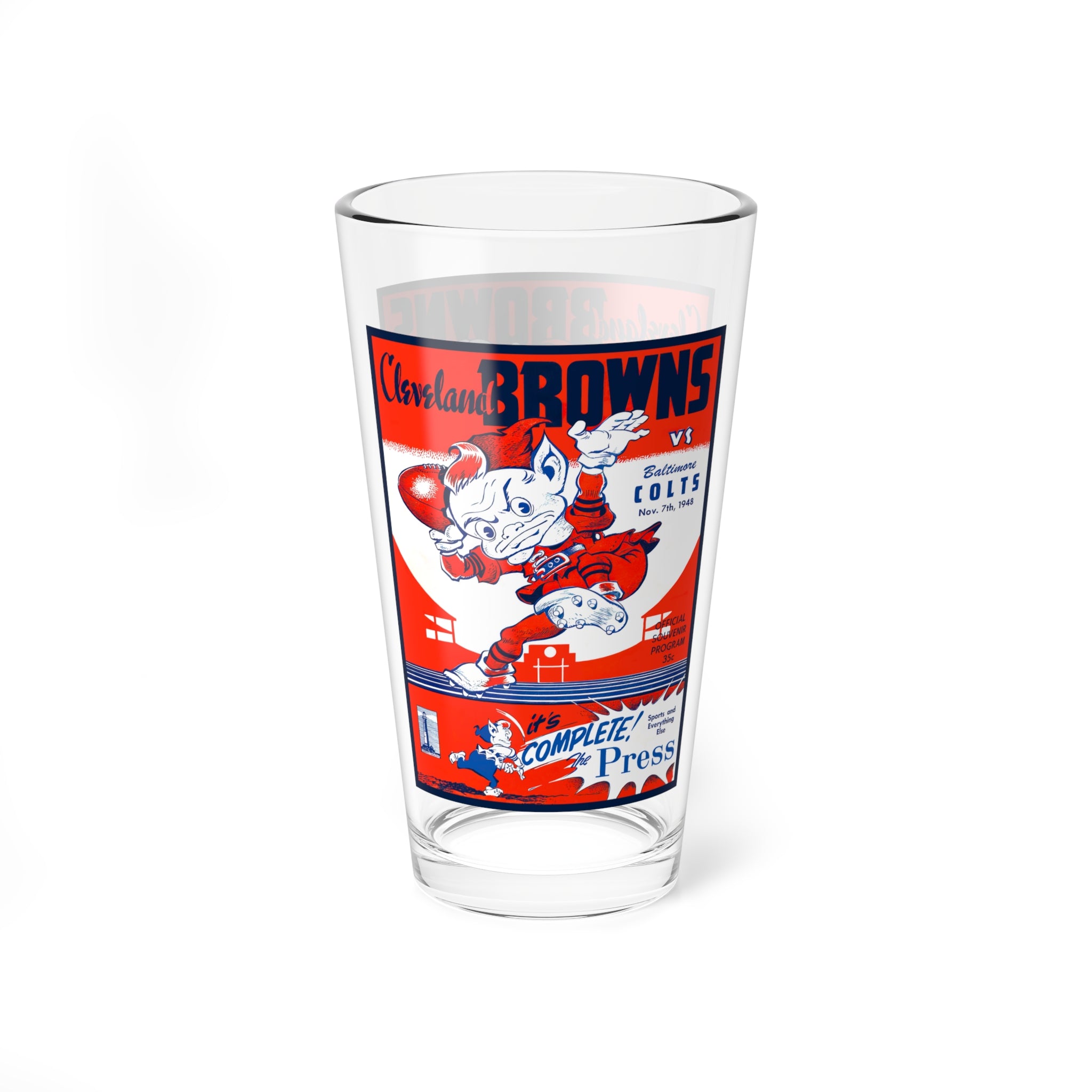 1948 Browns vs Colts Football Mixing Glass | 16oz Retro Game Scorecocktail Glass