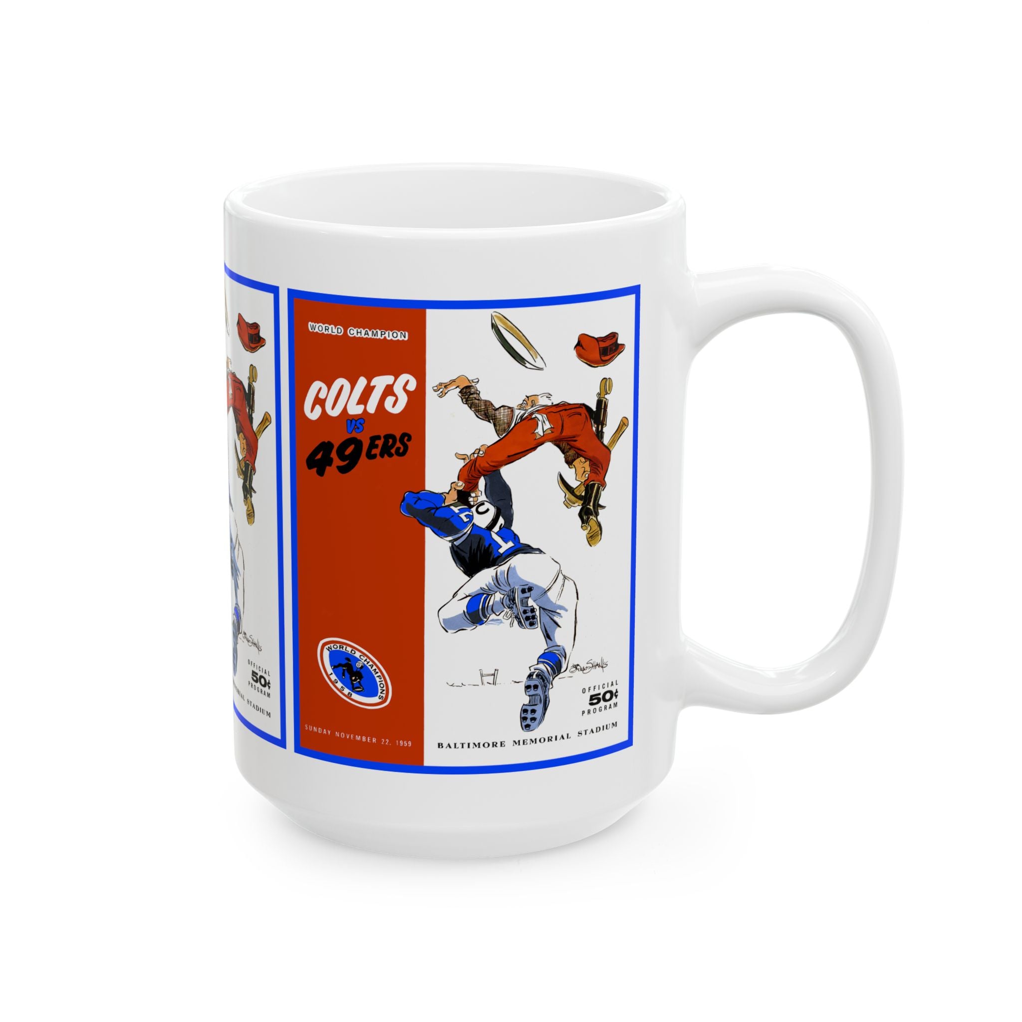 Football Ceramic Mug, 1959 San Francisco 49ers - Baltimore Colts, Sports Fan Gift, Coffee Cup, Tea Mug, Gift for Him