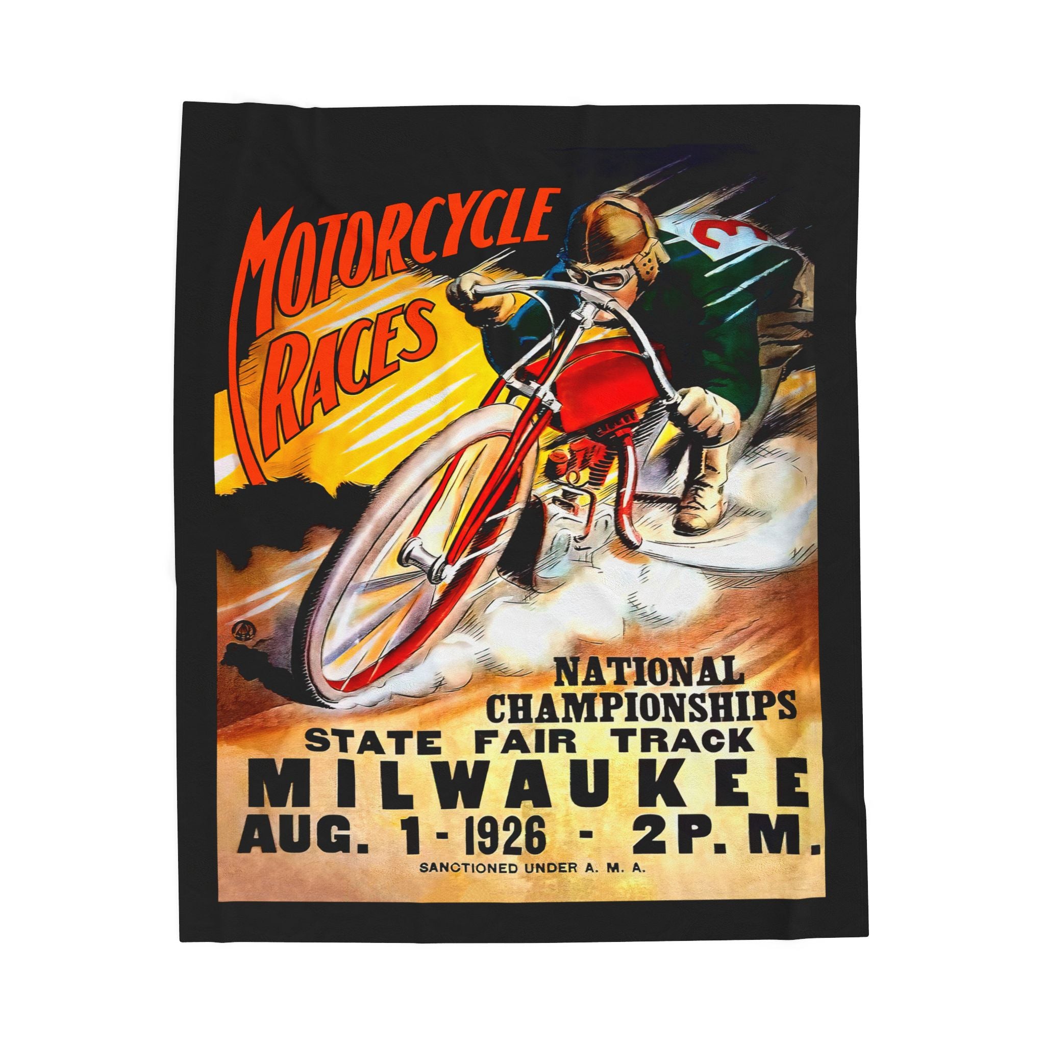 Velveteen Plush Blanket, Cozy Throw Blanket, Motorcycle Races Milwaukee Home Decor, Soft Bedding, Vintage Racing Gift