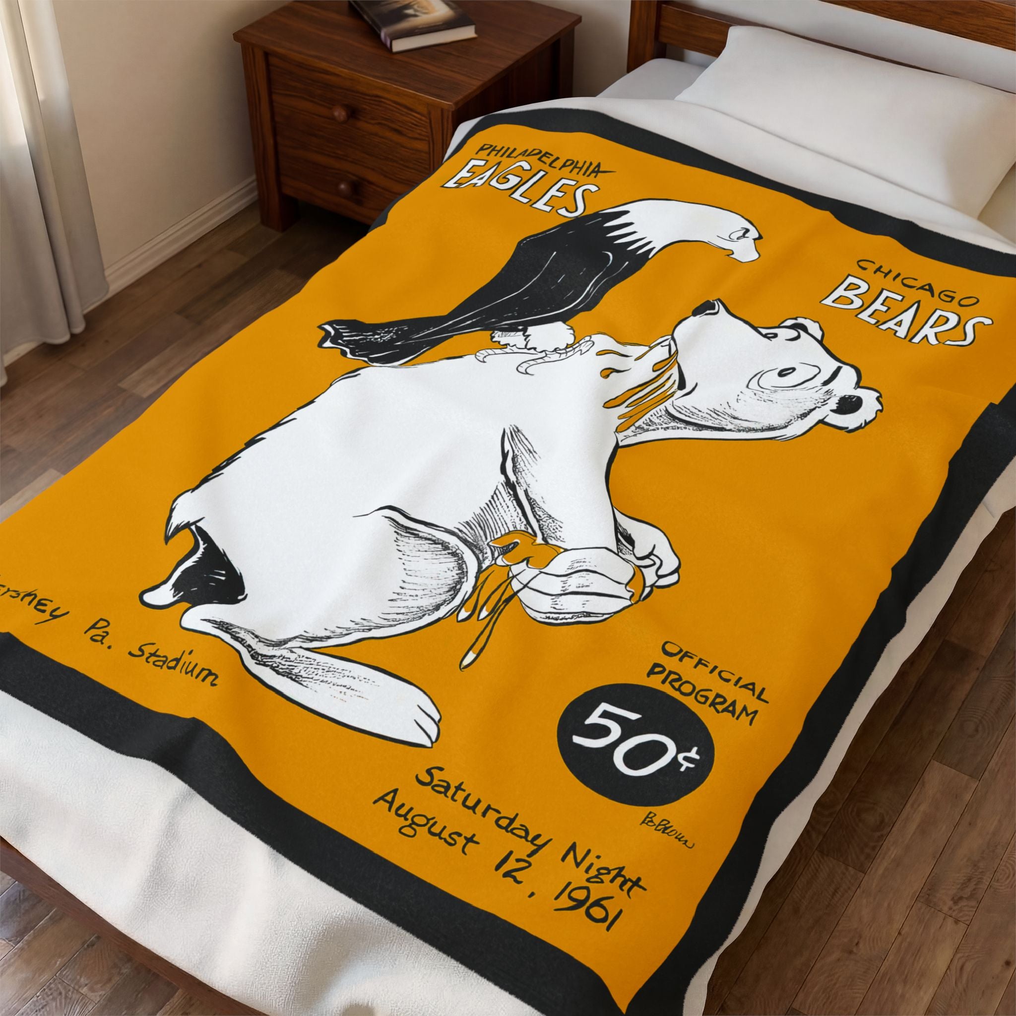 Velveteen Throw Blanket, Vintage 1961 Football Philadelphia Eagles Chicago Bears Design, Home Decor, Sofa Throw, Bedding, Football Fans Gift