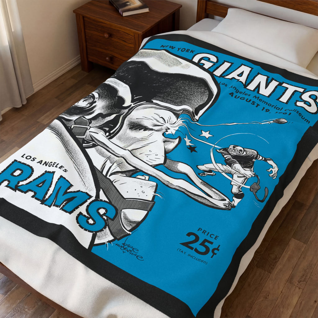 1961 Vintage Giants vs Rams Football Velveteen Plush Blanket — Retro Game Program Design