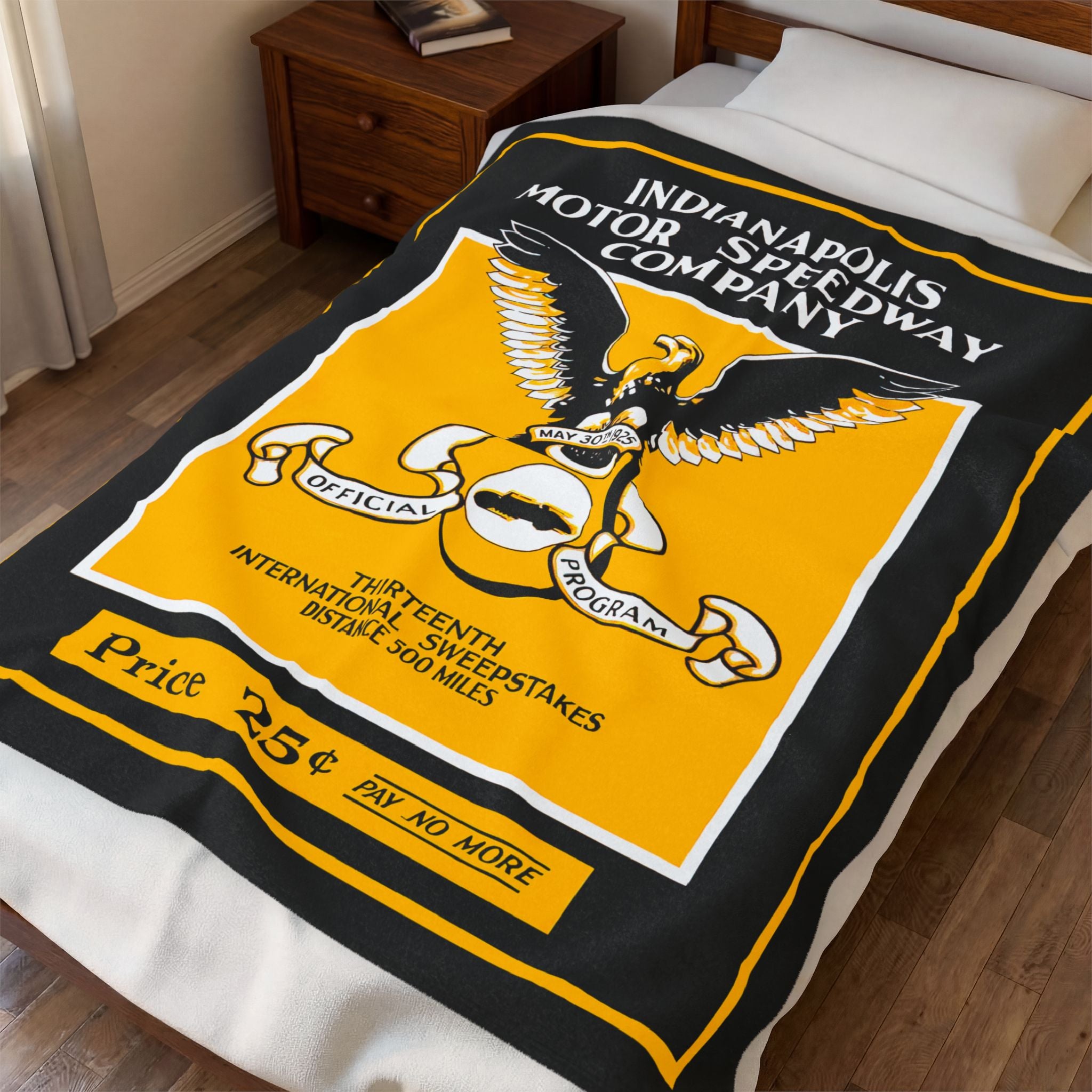 Velveteen Plush Blanket - 1925 Vintage Indianapolis 500 Racing Program Cover, Throw Blanket, Cozy Home Decor, Racing Fan Gift, Vintage Car