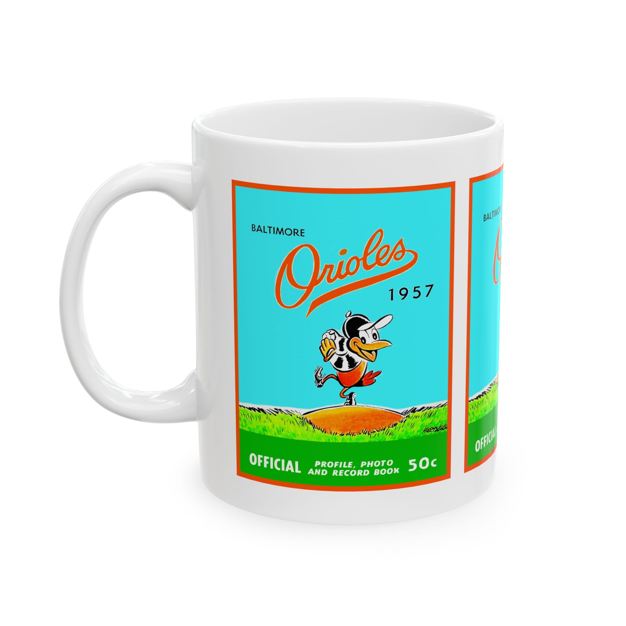 1957 Vintage Baltimore Orioles Program Cover - Ceramic Mug, 11oz, 15oz