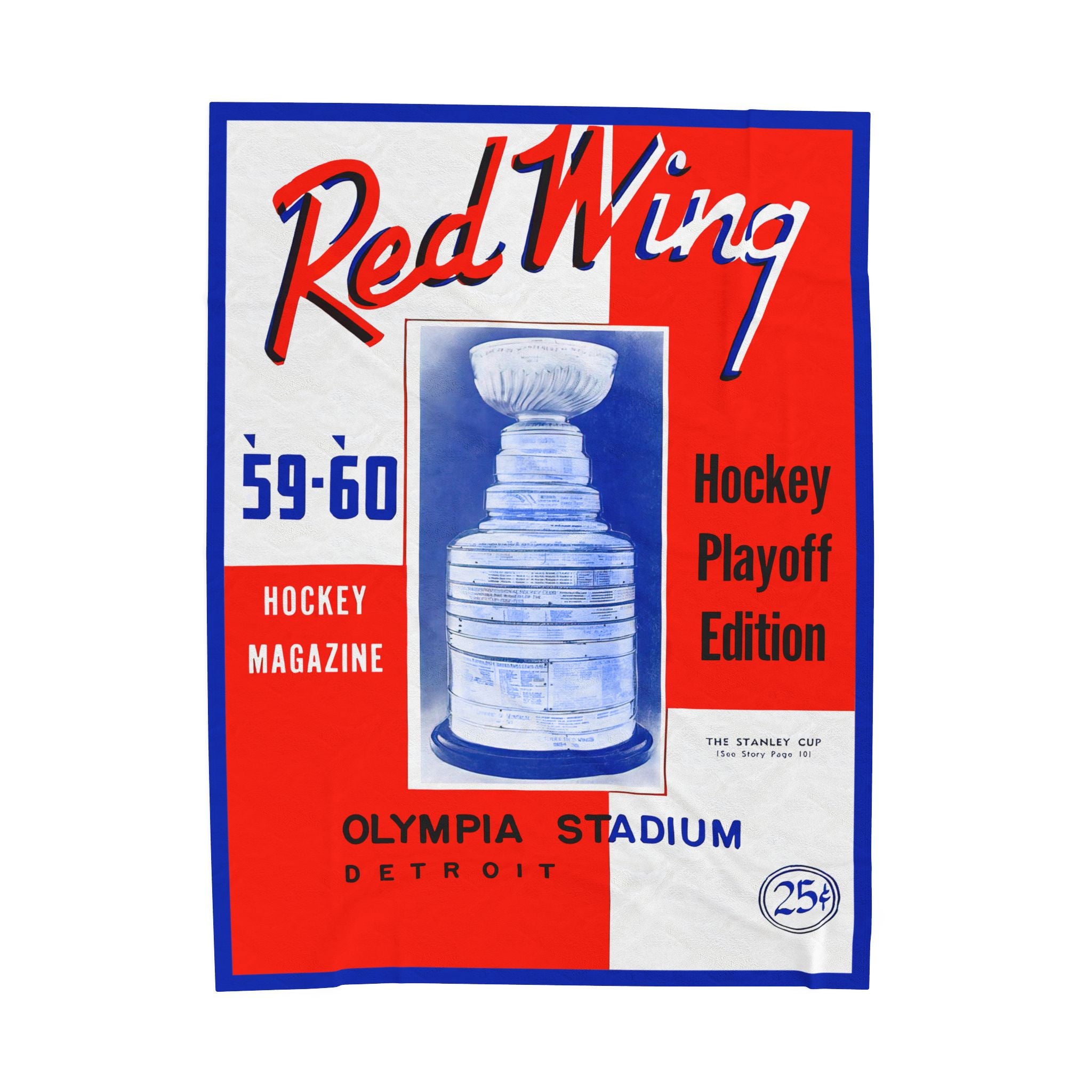 Velveteen Plush Blanket, Vintage Detroit Red Wings Hockey Program Cover Throw, Red Wings Fan Gift, Cozy Blanket, Home Decor, Hockey Fan Gift