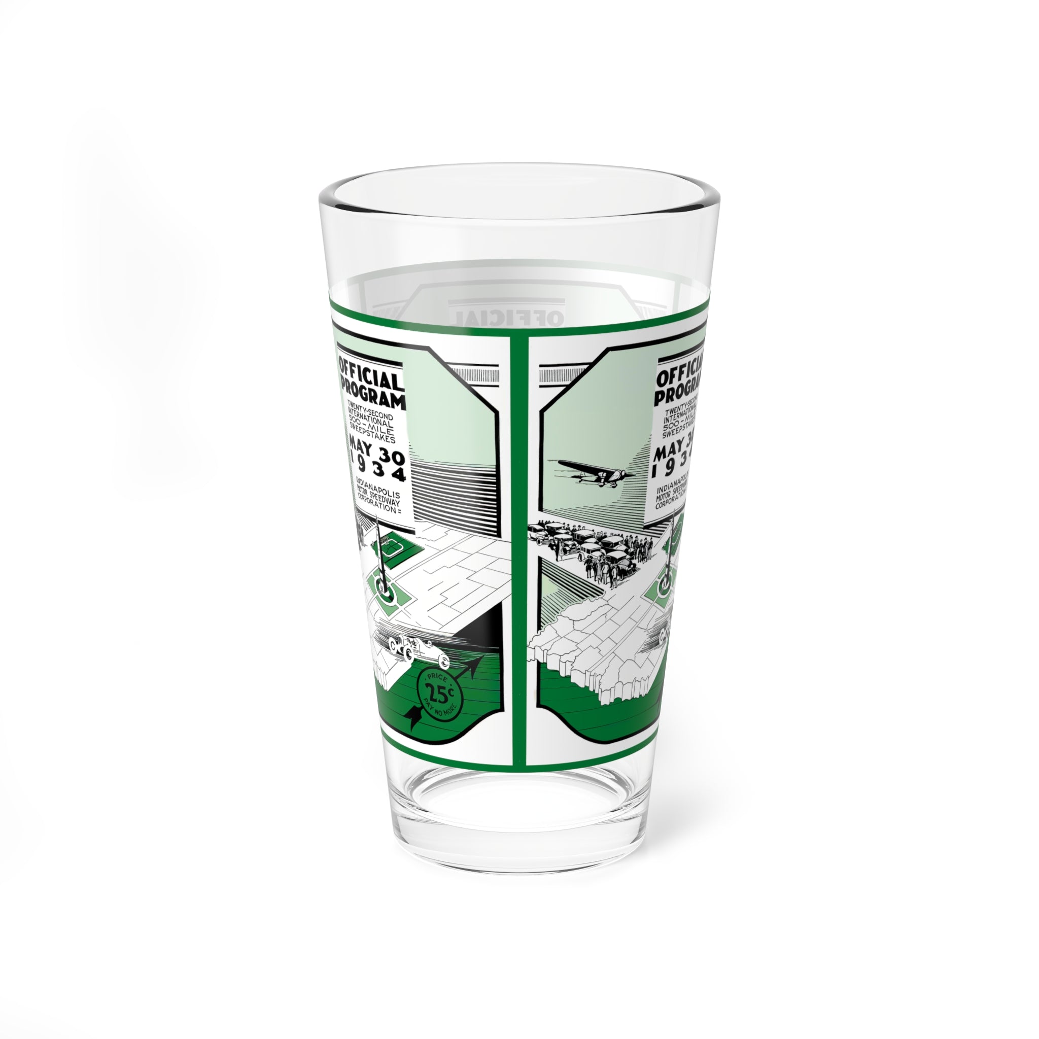 Mixing Glass, 16oz - 1934 Indianapolis 500 Racing, Vintage Drinkware for Racing Fans, Retro Barware, Unique Gift for Car Enthusiasts