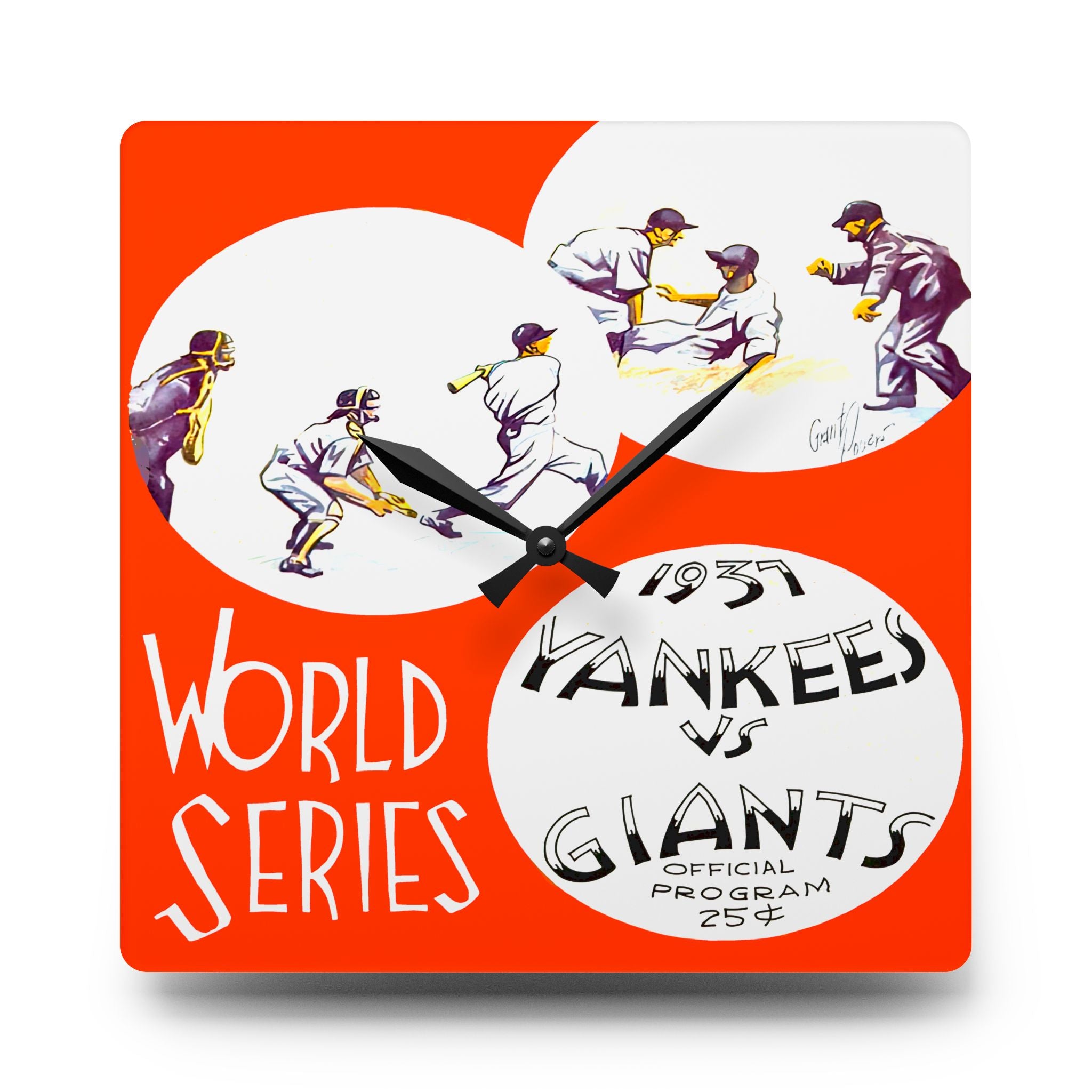 Vintage Sports Acrylic Wall Clock, 1937 Baseball World Series Yankees Giants Memorabilia, Home Decor, Gift for Sports Fan, Sports Wall Art,