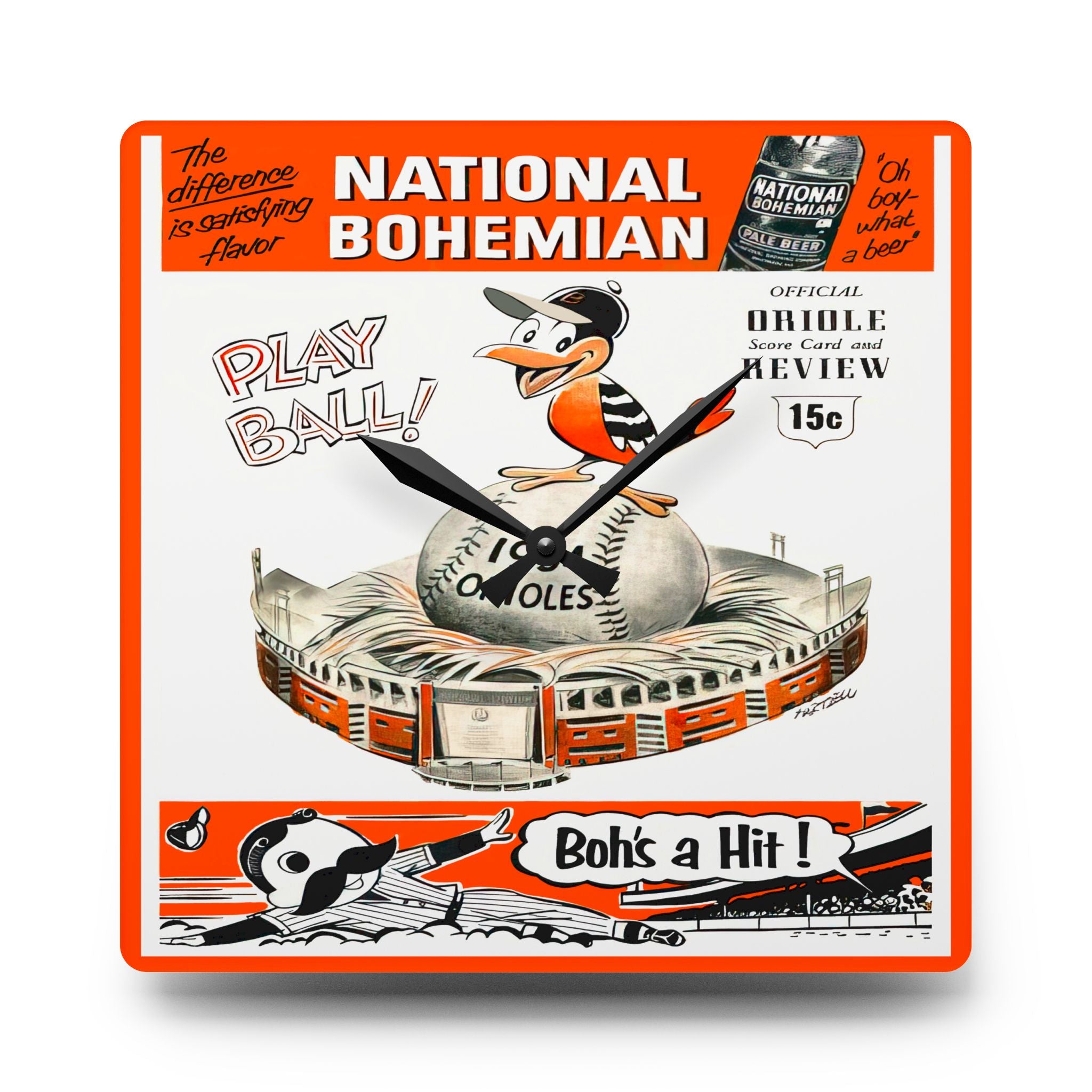 1954 Vintage Baltimore Orioles Baseball Scorebook Cover - Acrylic Wall Clock