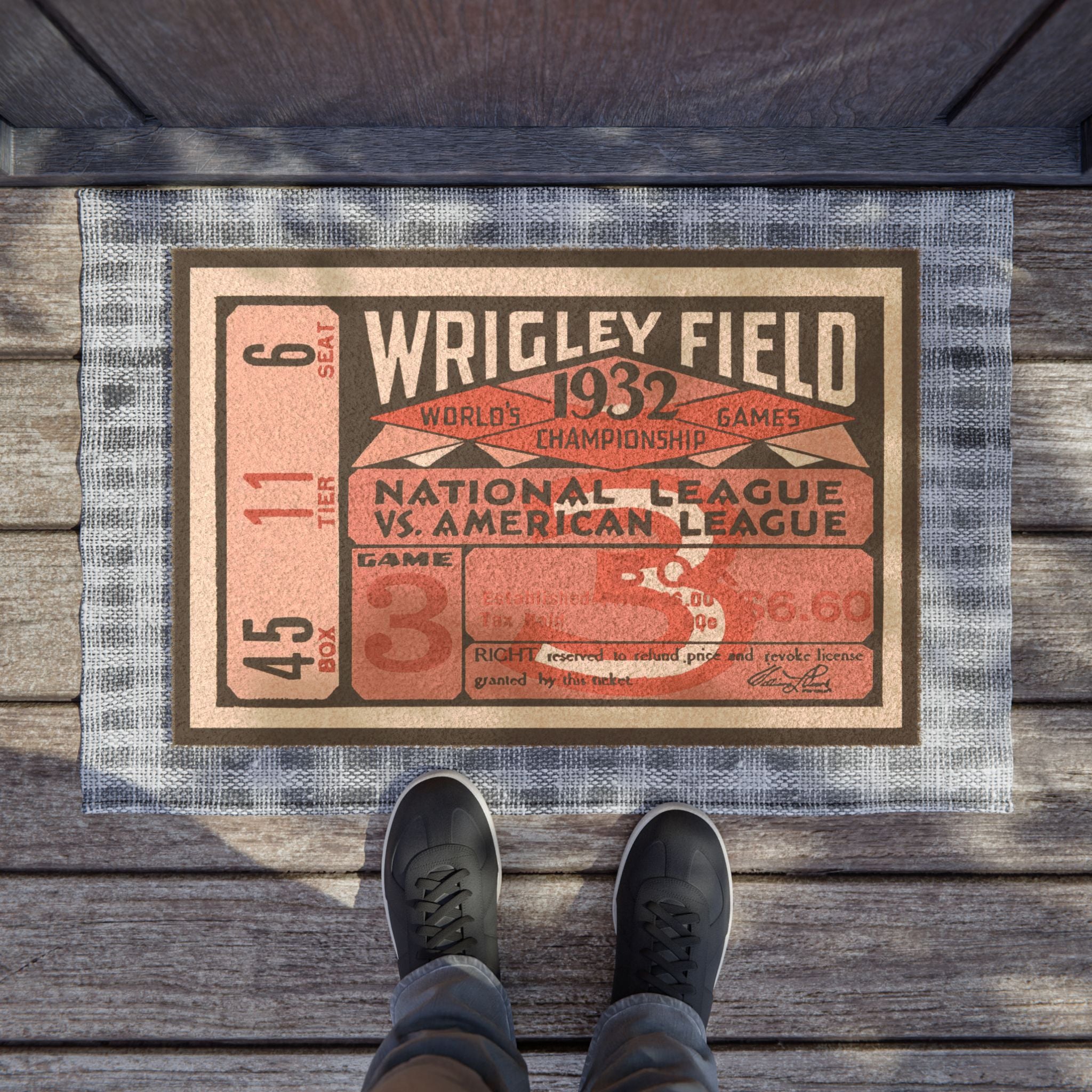Doormat, 1932 Vintage Chicago Cubs - New York Yankees Baseball World Series Ticket, Baseball Fan Gift, Vintage Sports Decor, Home Entry Mat,