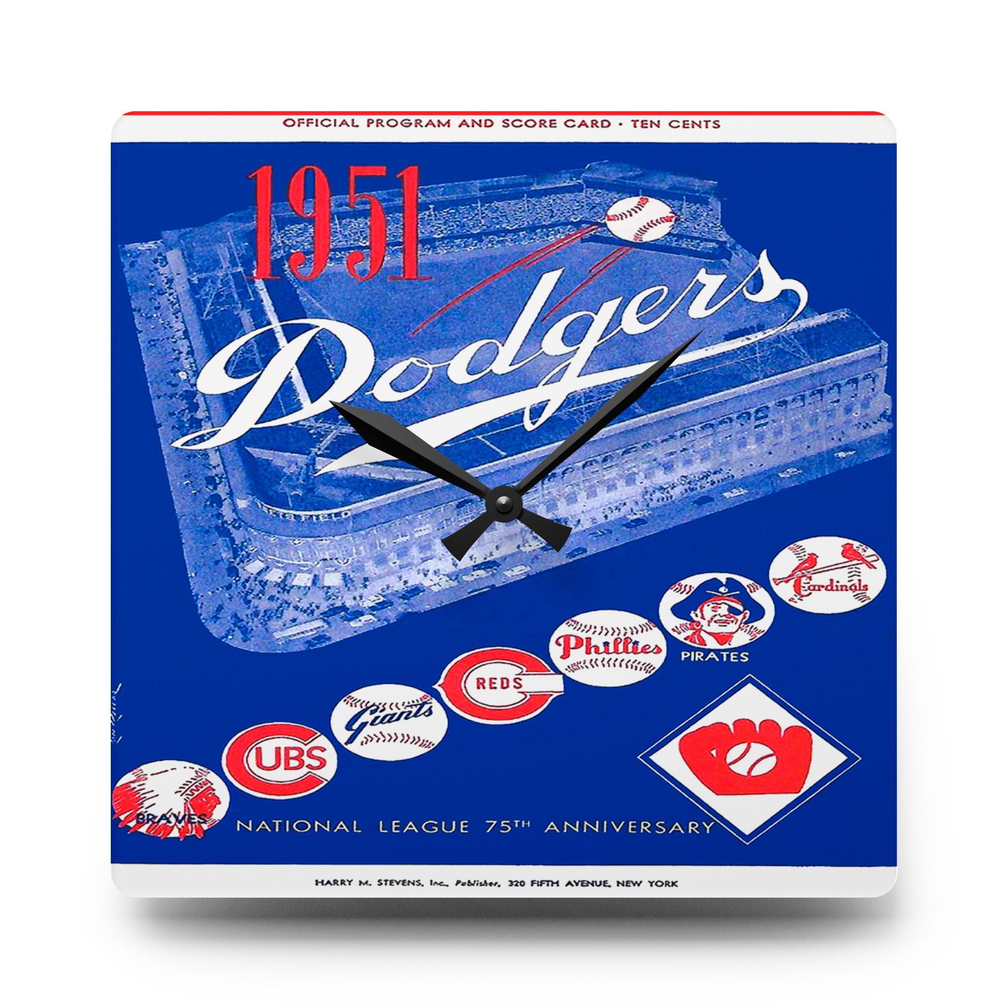 1951 Vintage Brooklyn Dodgers Baseball Program Cover - Acrylic Wall Clock
