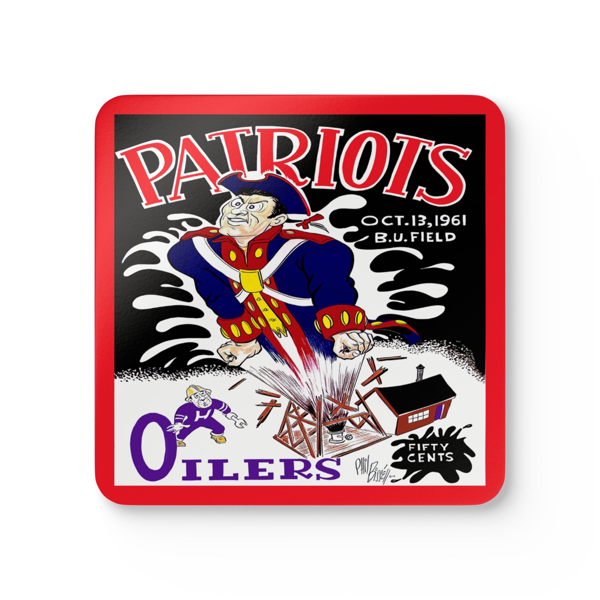 1961 Vintage Boston Patriots -Houston Oilers Football Program Cover - Corkwood Coaster Set