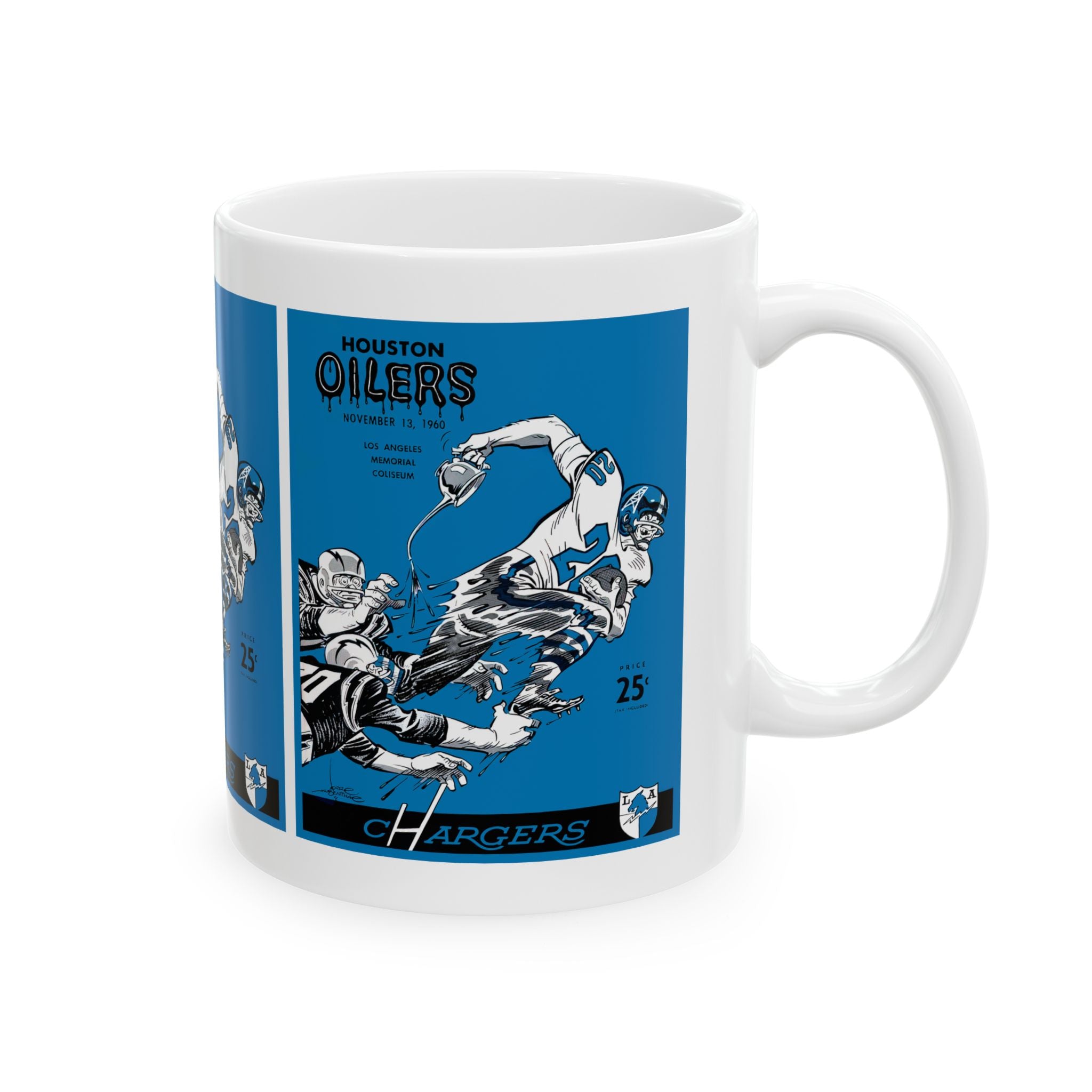 Vintage Football Ceramic Mug, 1960 Los Angeles Chargers Houston Oilers Coffee Cup, Sports Fan Gift, Football Memorabilia, Retro Game Day