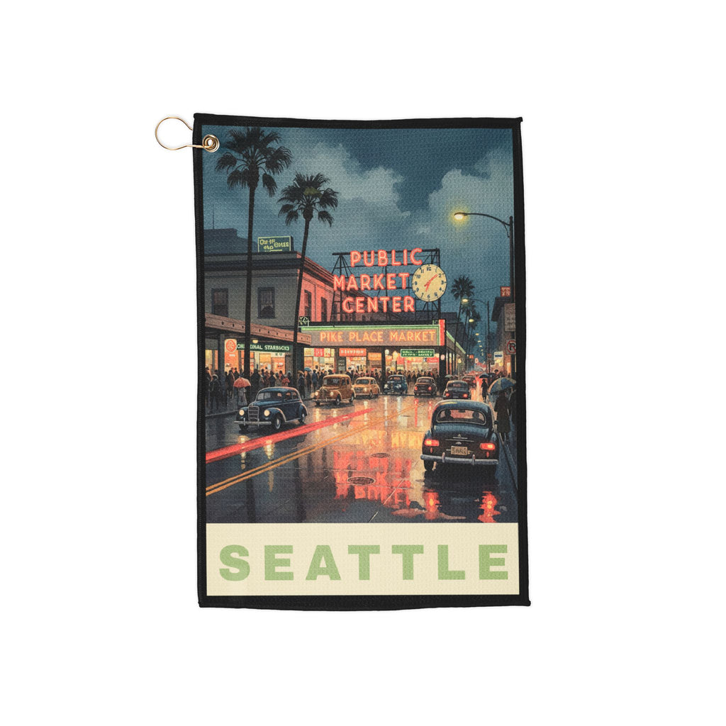 Vintage Seattle Street View Golf Towel | Retro City Map, PNW