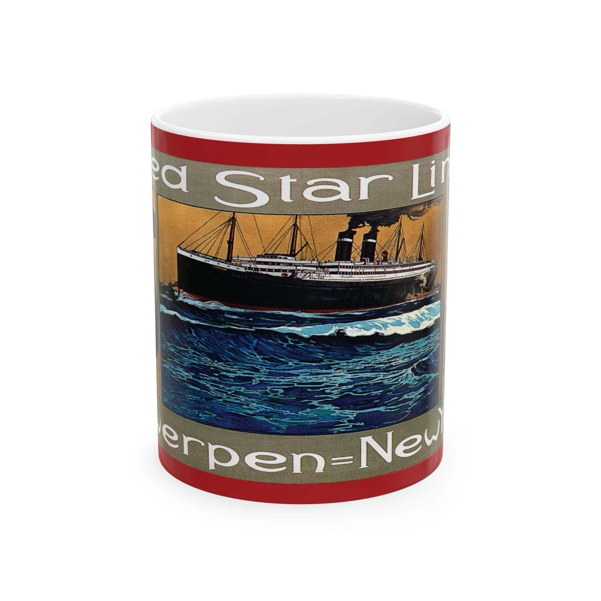 Vintage Red Star Line Poster Ceramic Mug, Antwerpen to New York, 11oz 15oz Cup Gift Souvenir Home Decor Kitchenware, Traveler Wanderlust