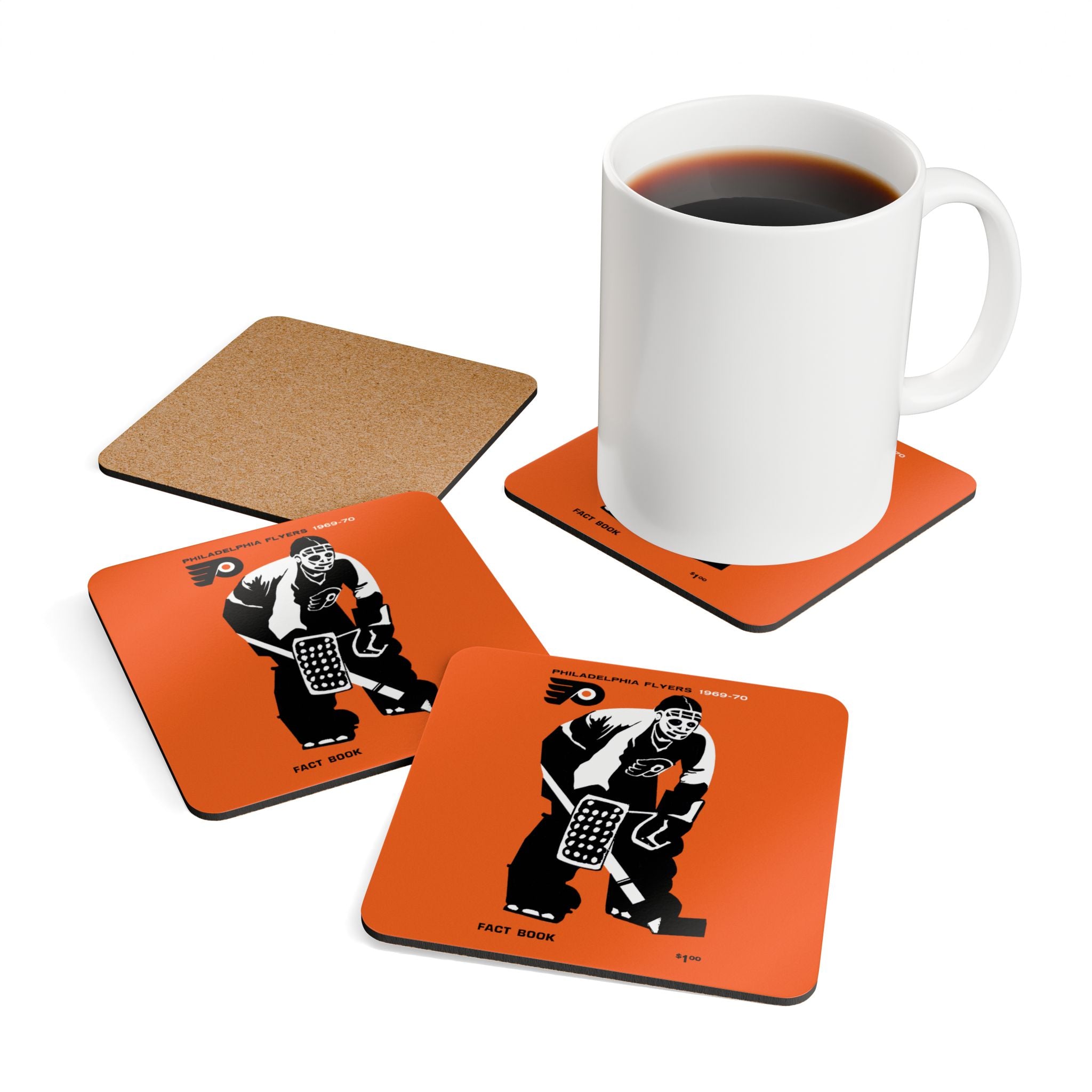 1969-1970 Vintage Philadelphia Flyers Hockey Media Guide Cover - Corkwood Coaster Set